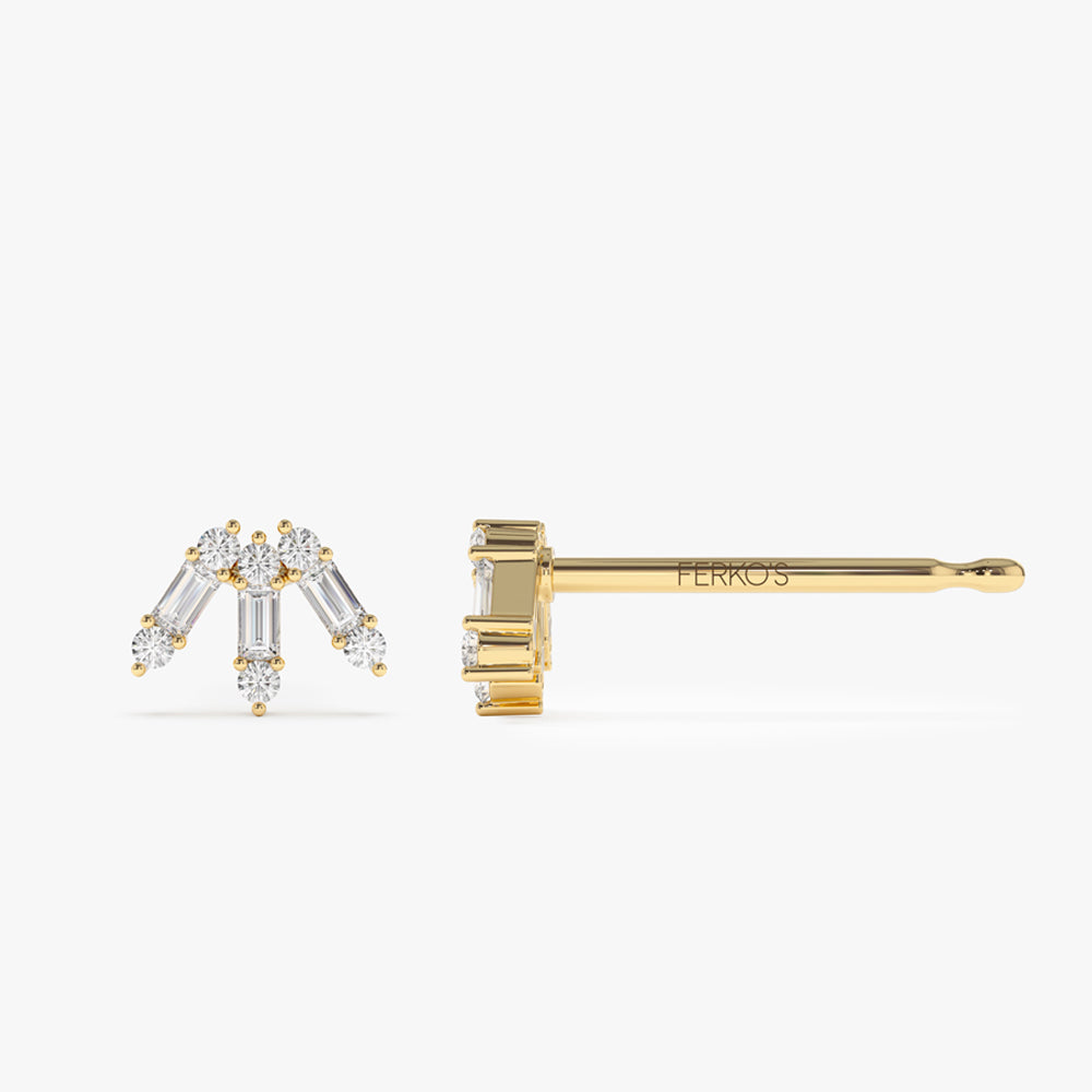OBFJ2130 - 14k Baguette and Round Diamond Spike Studs 6