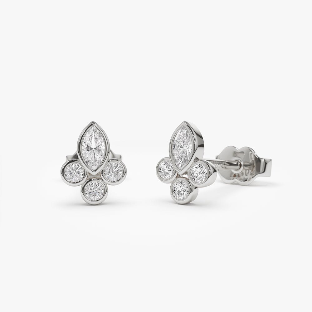 OBFJ0747 - 14k Marquise & Round Diamond Crown Earrings 7