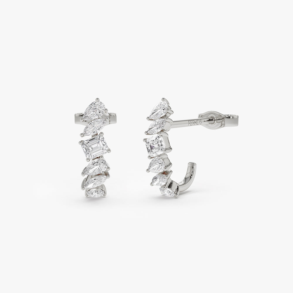 OBFJ2136 - 14k Gold Mixed Diamond Shapes Statement Stud Earrings 6