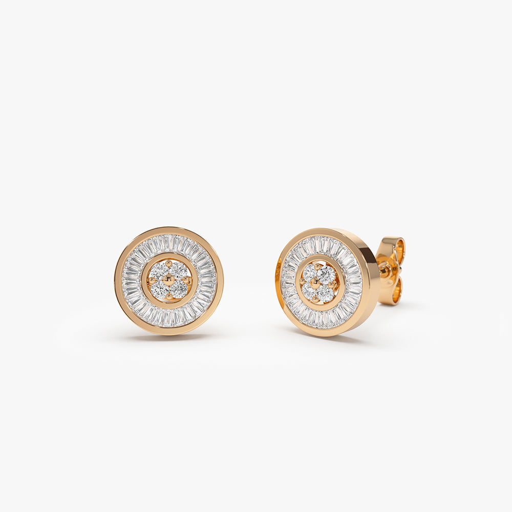OBFJ2140 - 14k Baguette Diamond Channel Setting Disc Diamond Studs 6
