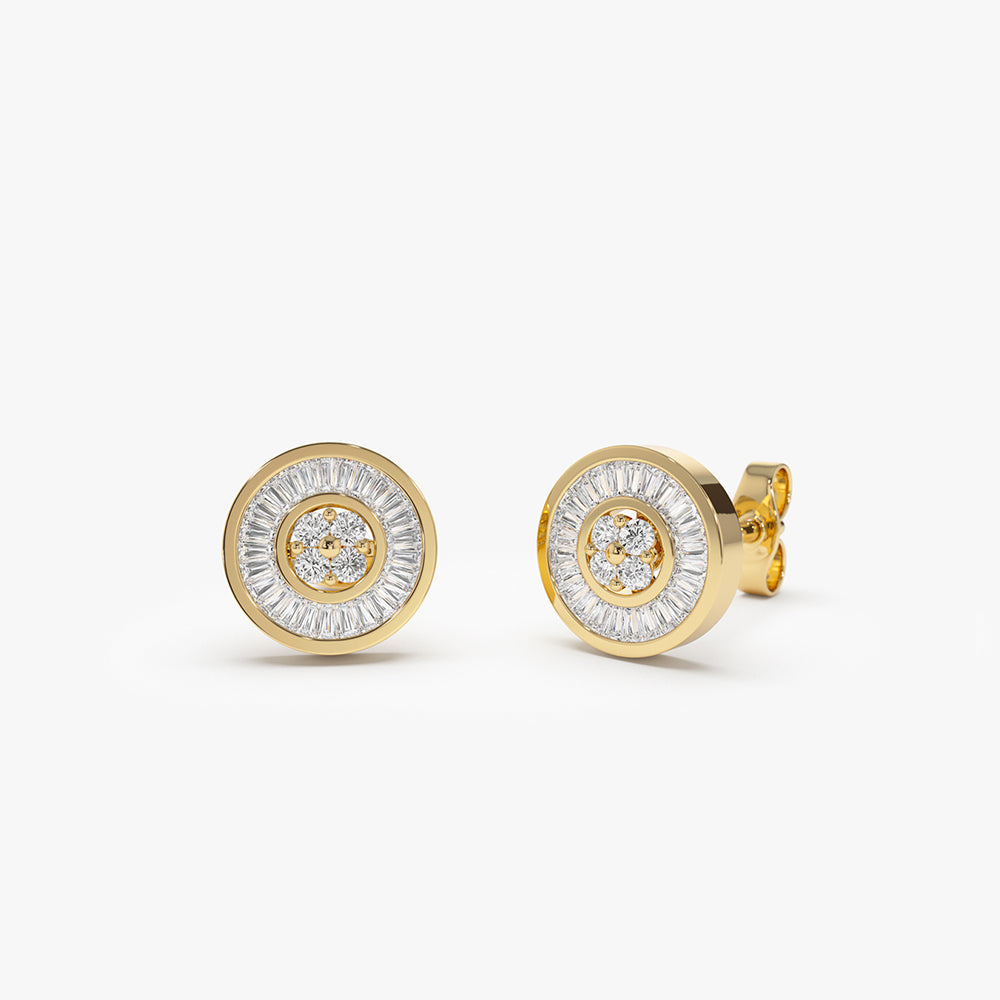 OBFJ2140 - 14k Baguette Diamond Channel Setting Disc Diamond Studs 1