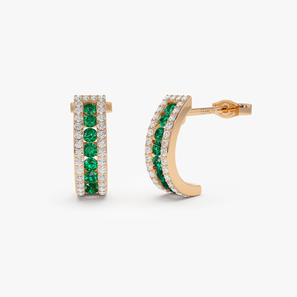 OBFJ0111 - 14k Rose Emerald and Round Diamond Hoop Earrings 1