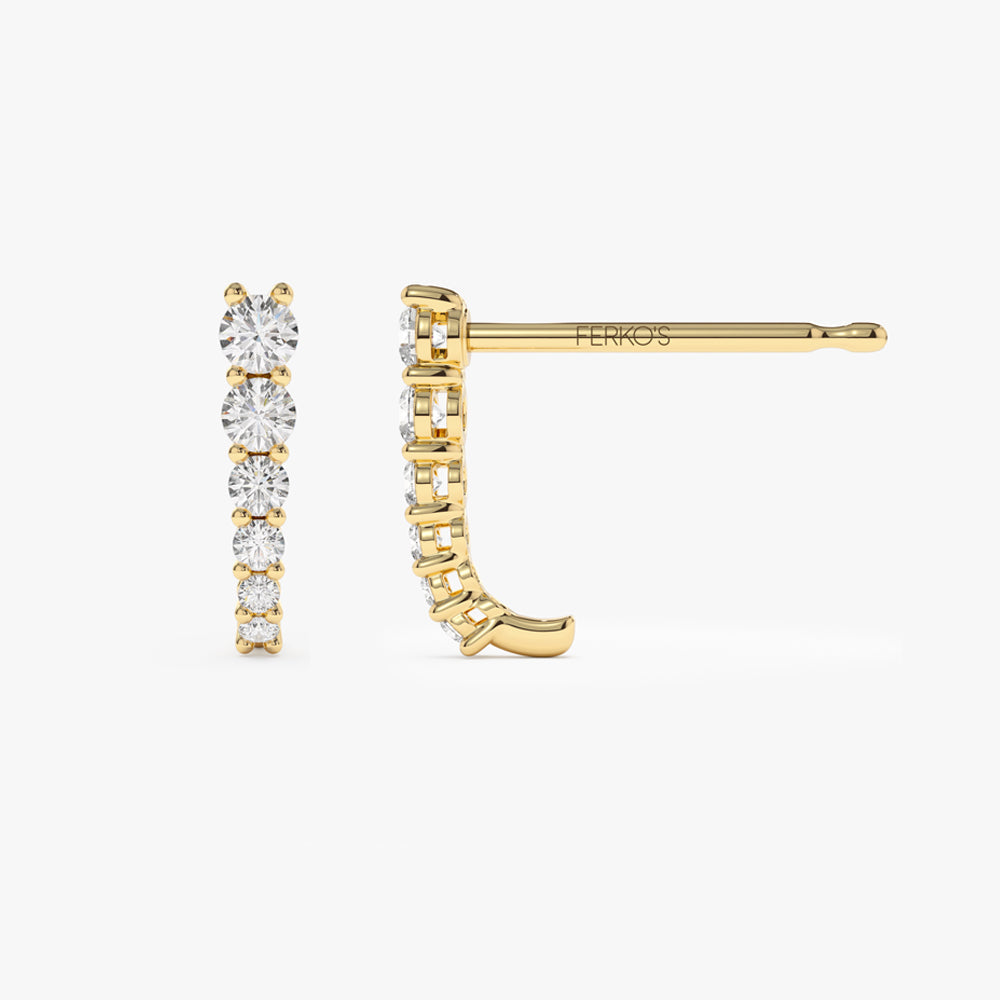 OBFJ2146 - 14k Round Diamond Prong Setting Graduating Stud Earrings 7