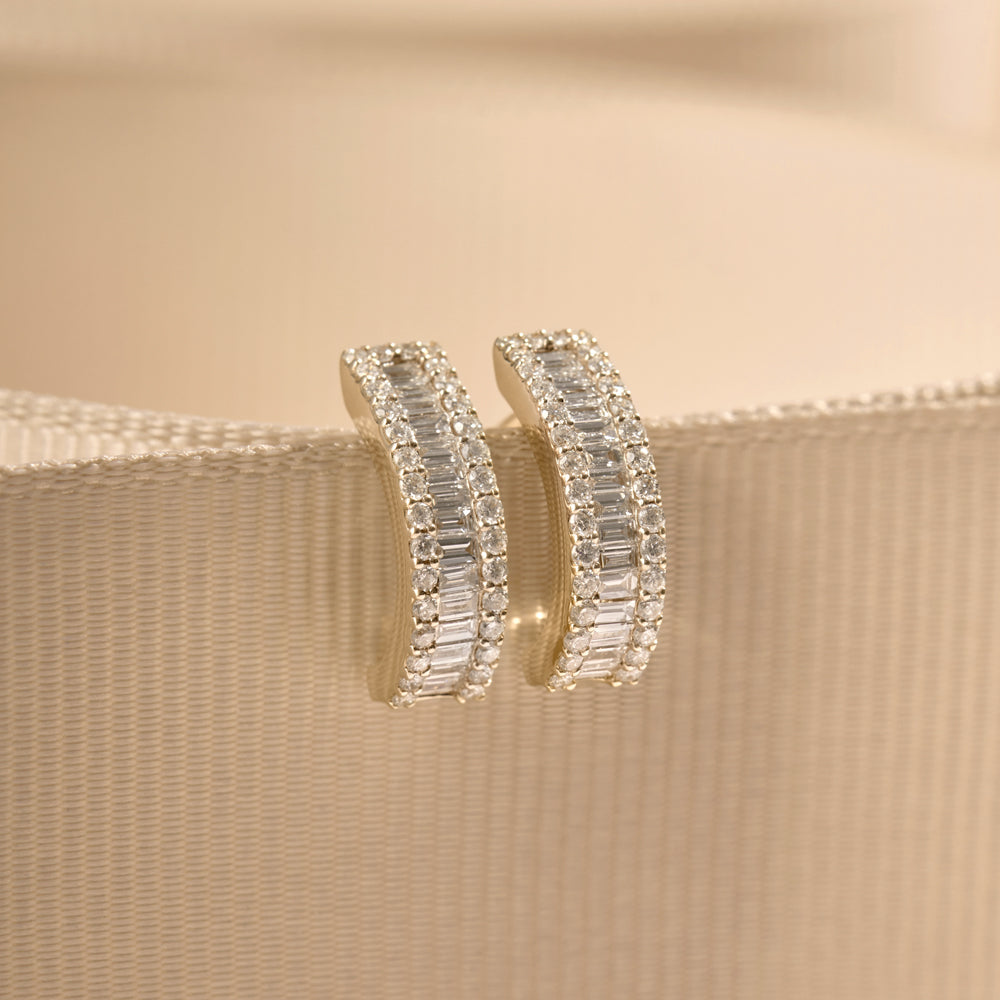 OBFJ2194 - 14K Baguette and Round Diamond Micro Pave Earrings 5
