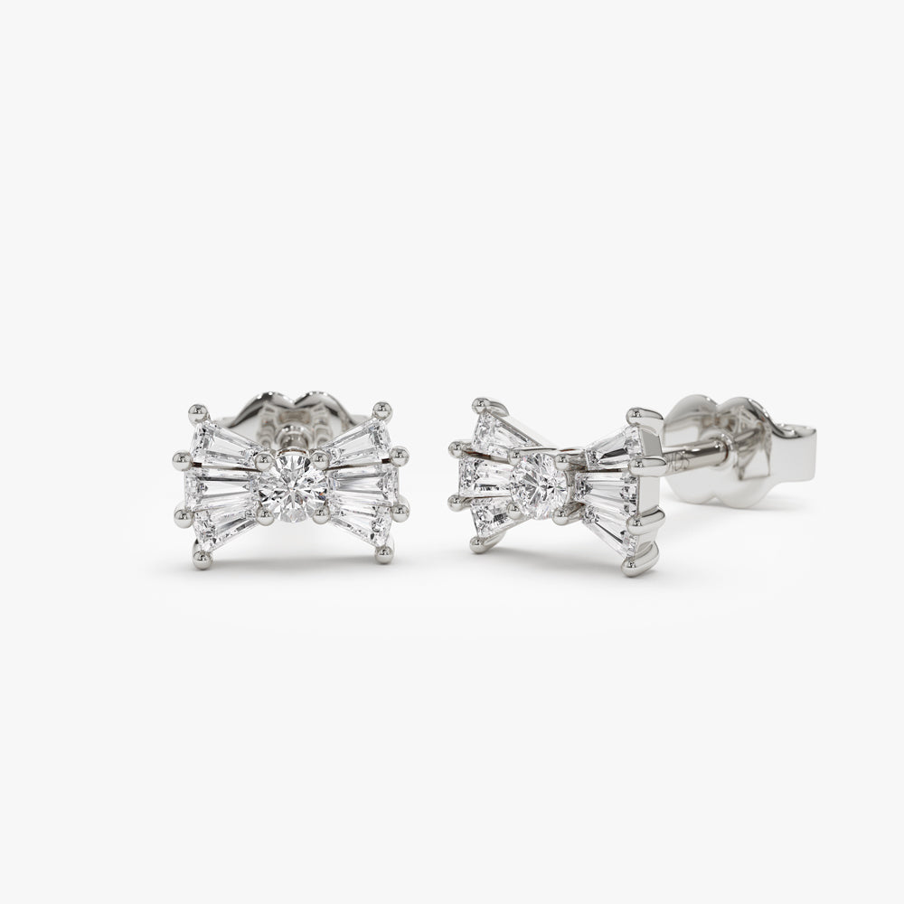 OBFJ2261 - 14k Baguette and Round Diamond Bow Stud Earrings 6