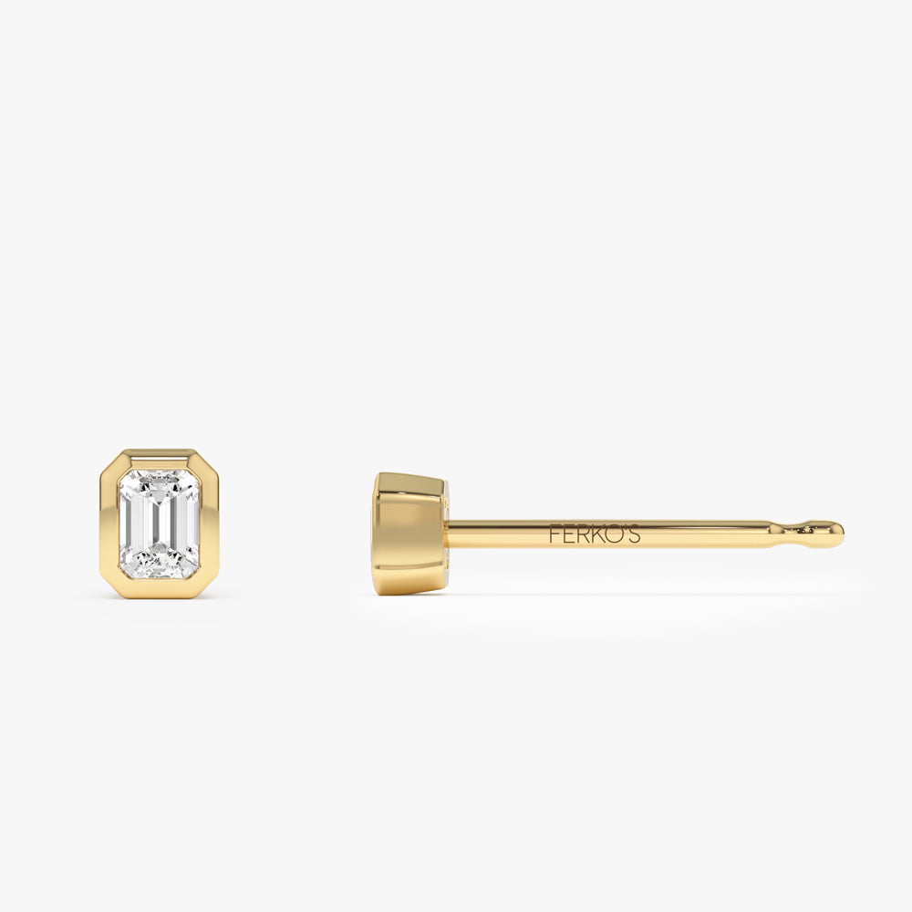 OBFJ1474 - 14k Emerald Cut Bezel Setting Stud Earrings 5