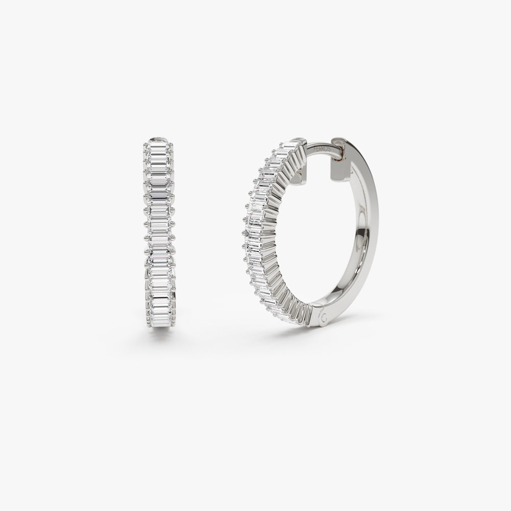 OBFJ1509 - 14k Baguette Diamond Hoop Earrings 5