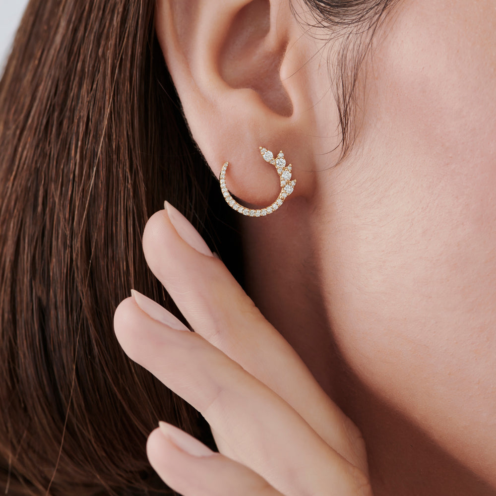 OBFJ1555 - 14k Marquise Looking Round Diamond Cluster Studs 2
