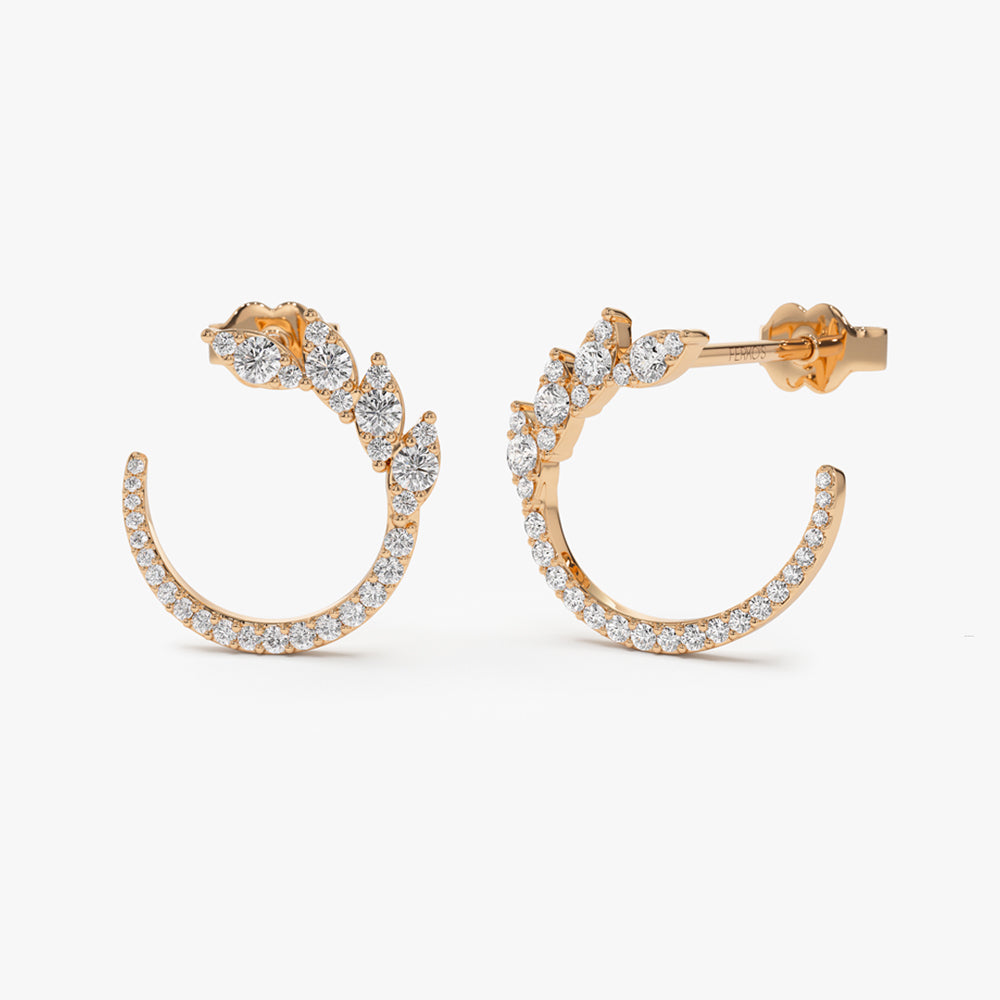 OBFJ0103 - 14k Rose Marquise Looking Round Diamond Cluster Studs 1