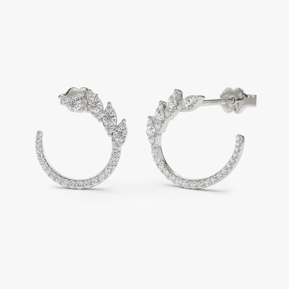 OBFJ1555 - 14k Marquise Looking Round Diamond Cluster Studs 5