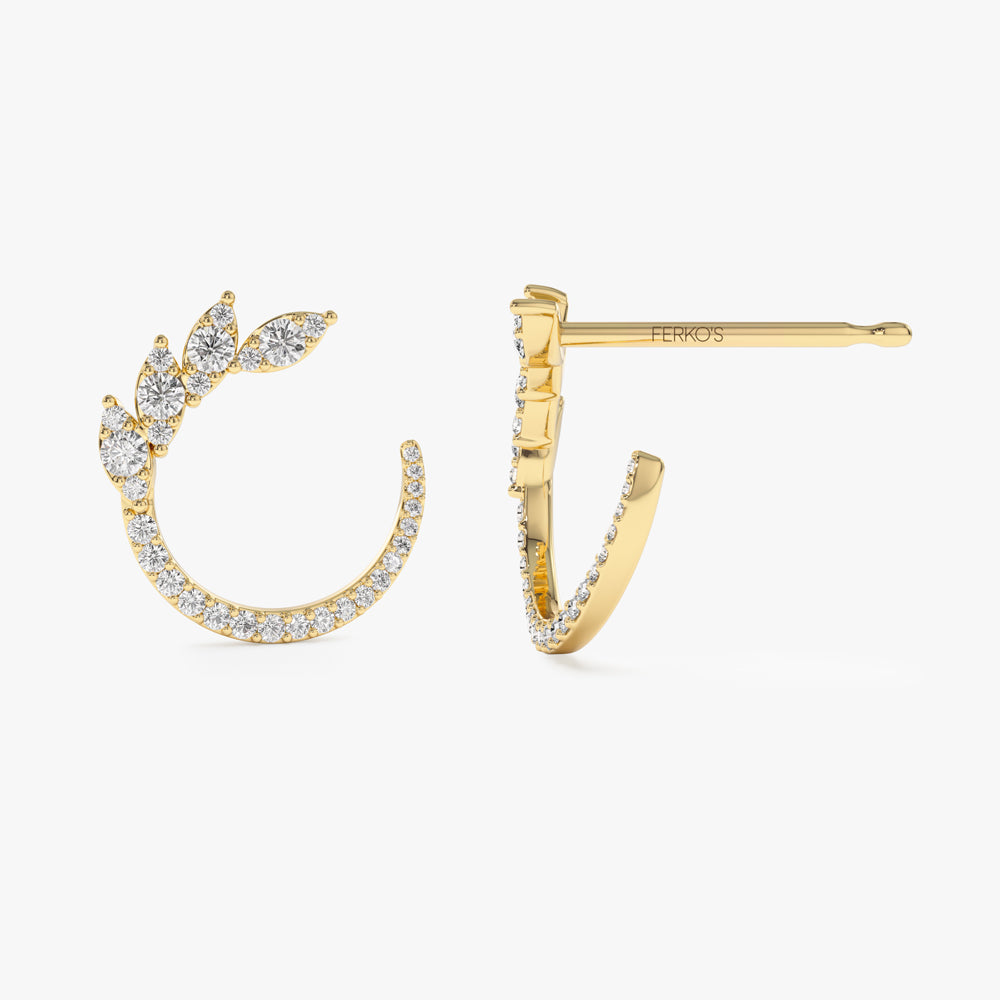 OBFJ1555 - 14k Marquise Looking Round Diamond Cluster Studs 6