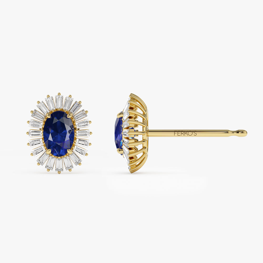 OBFJ1441 - 14k Sapphire and Baguette Diamond Ballerina Stud Earrings 6