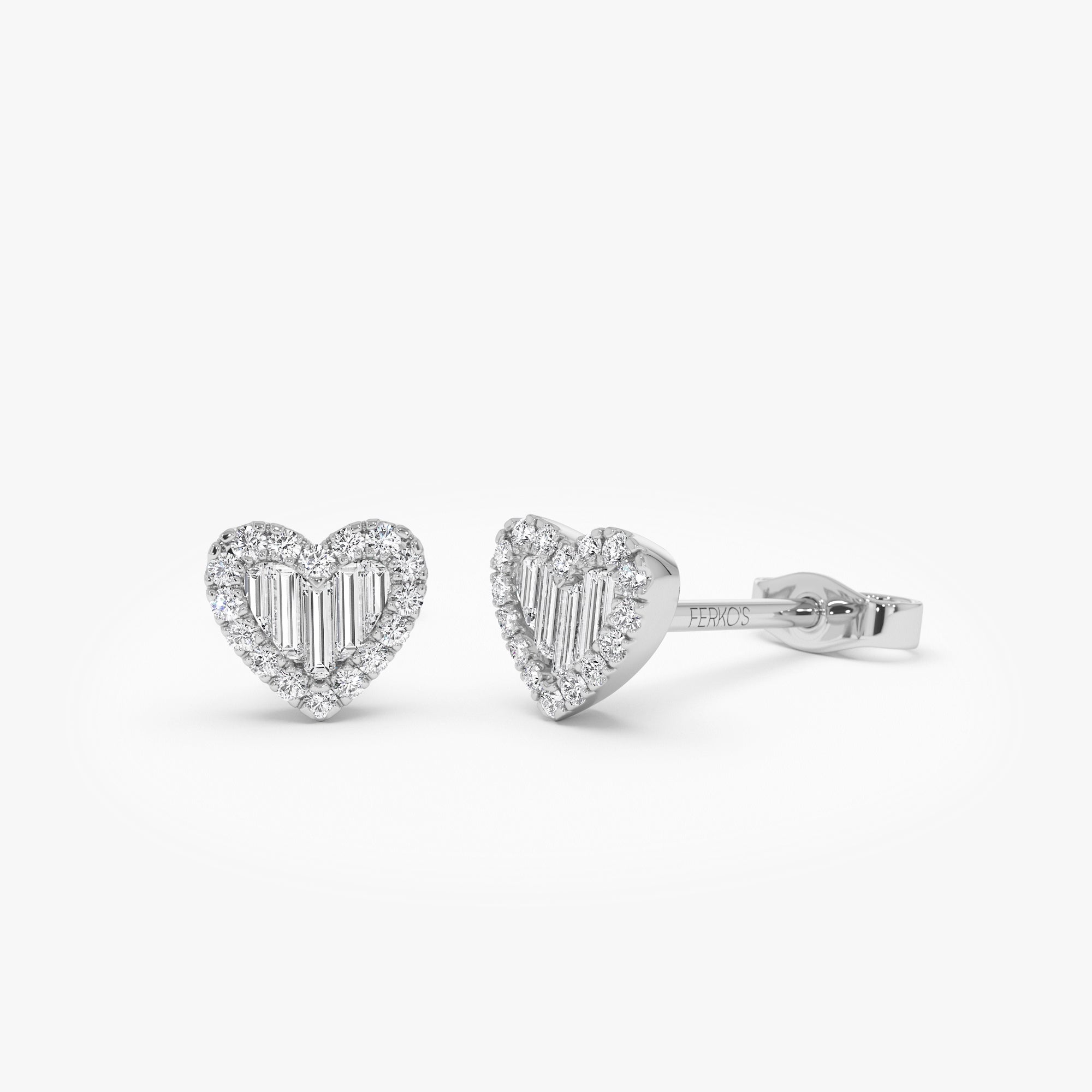 OBFJ1036 - 14K Gold Mini Baguette Diamond Heart Studs 6