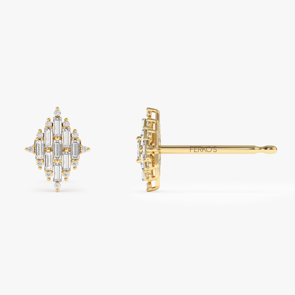 OBFJ1515 - 14k Trendy Baguette Diamond Cluster Studs 6