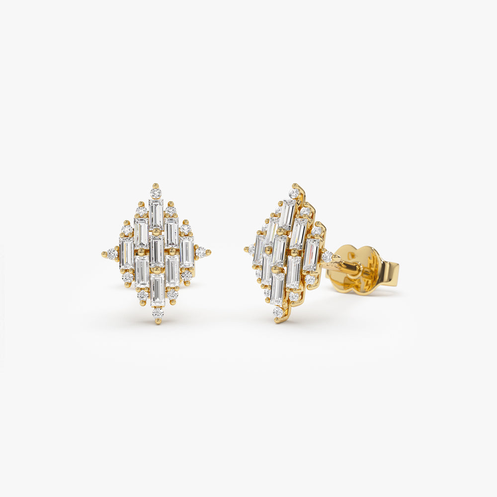 OBFJ1515 - 14k Trendy Baguette Diamond Cluster Studs 1