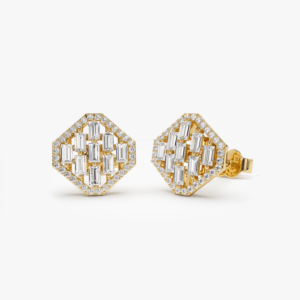 OBFJ1514 - 14k Baguette Diamond Earrings in Halo Setting 1