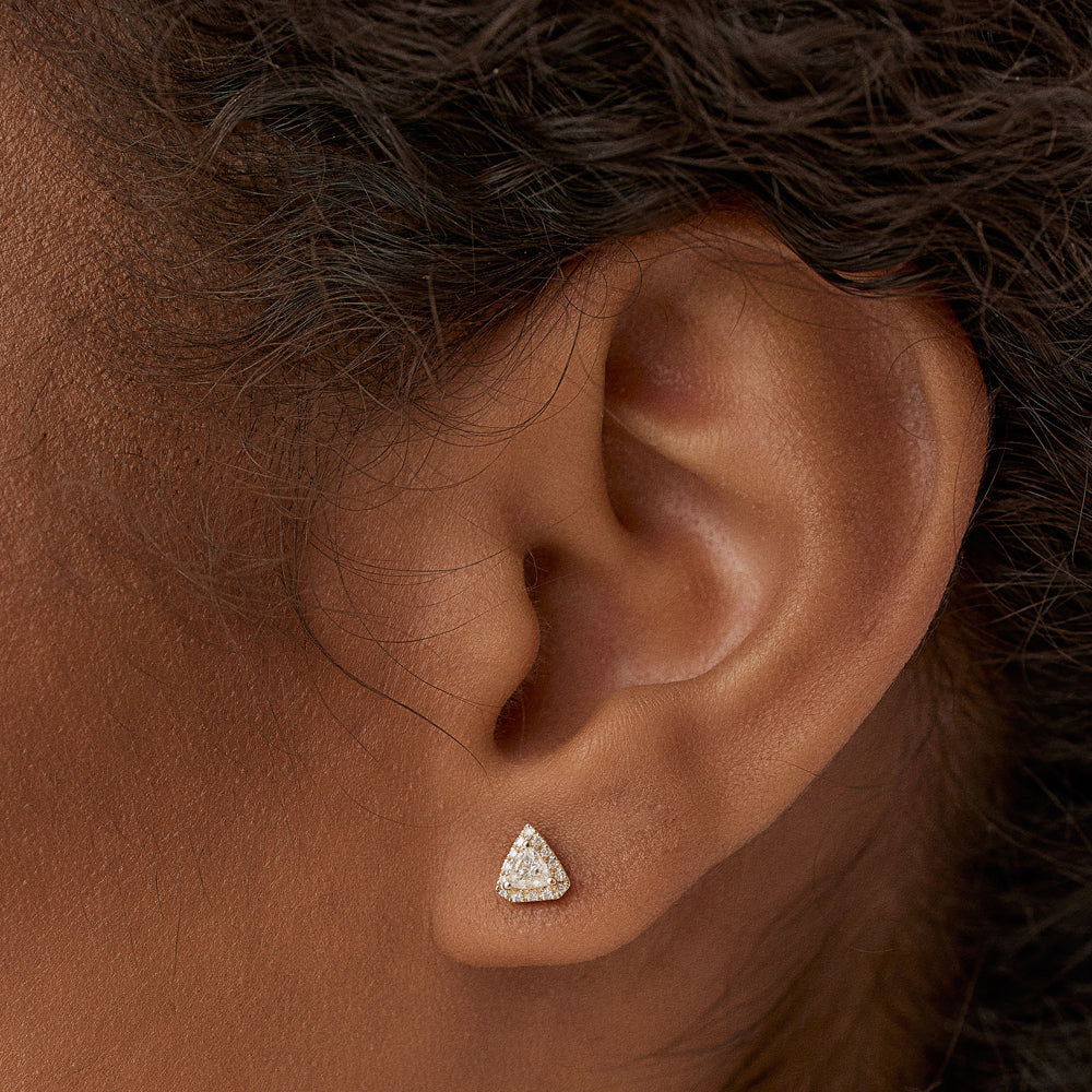 OBFJ0189 - 14k Rose Petite Trillion Diamond Studs with Halo Setting 2