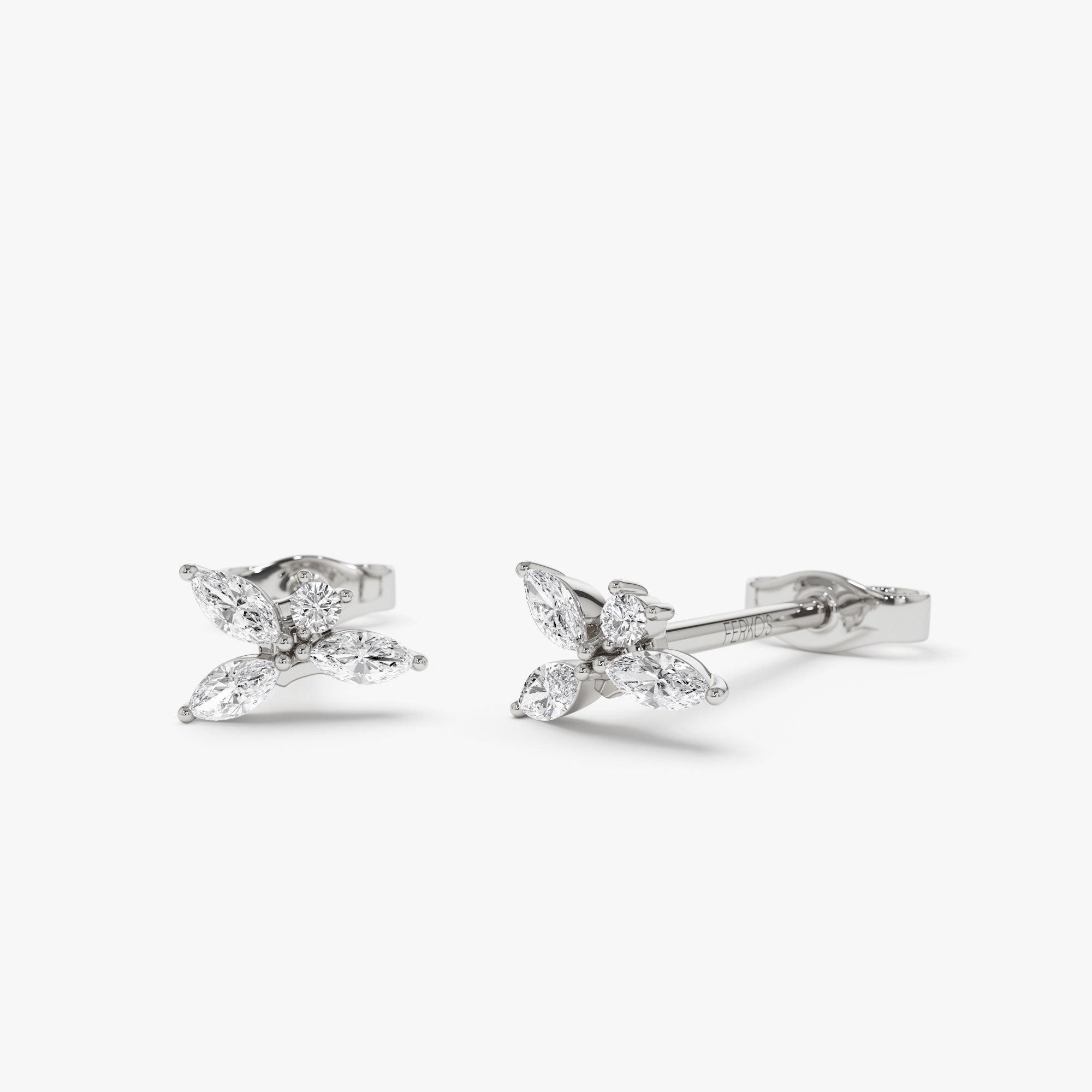 OBFJ1215 - 14K Marquise Diamond Cluster Studs 5