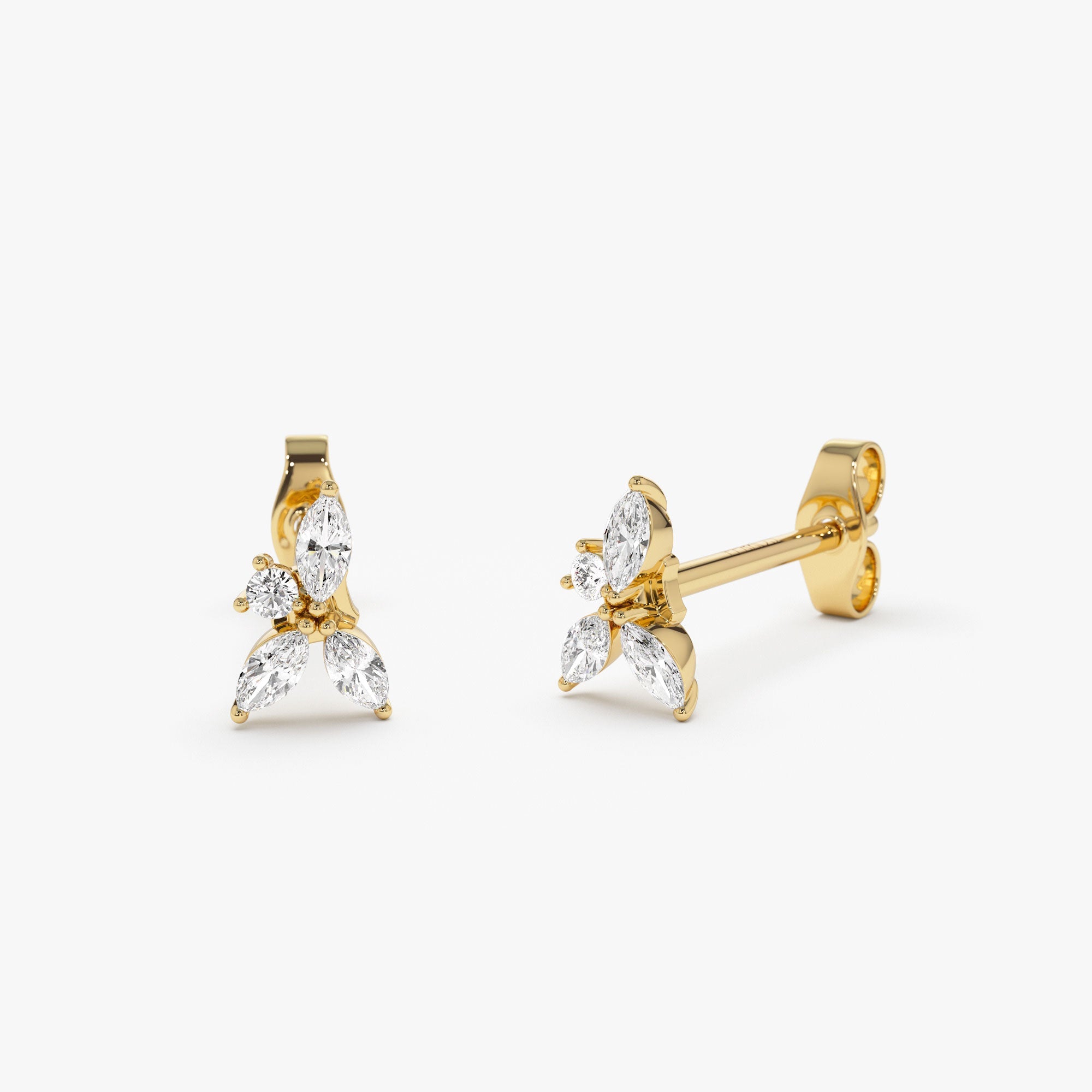OBFJ1215 - 14K Marquise Diamond Cluster Studs 6