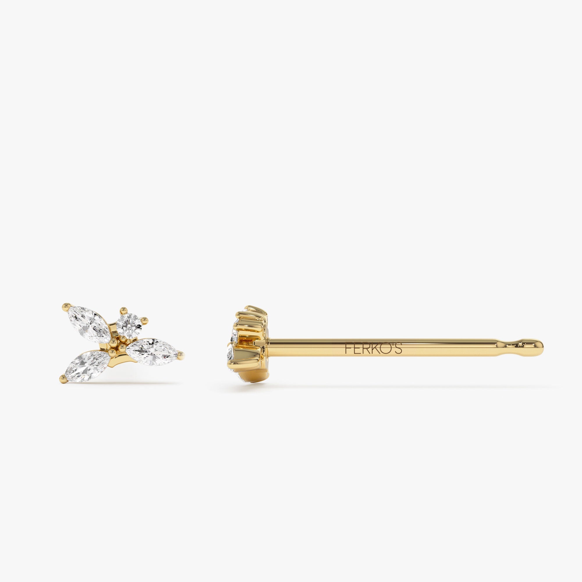 OBFJ1215 - 14K Marquise Diamond Cluster Studs 7