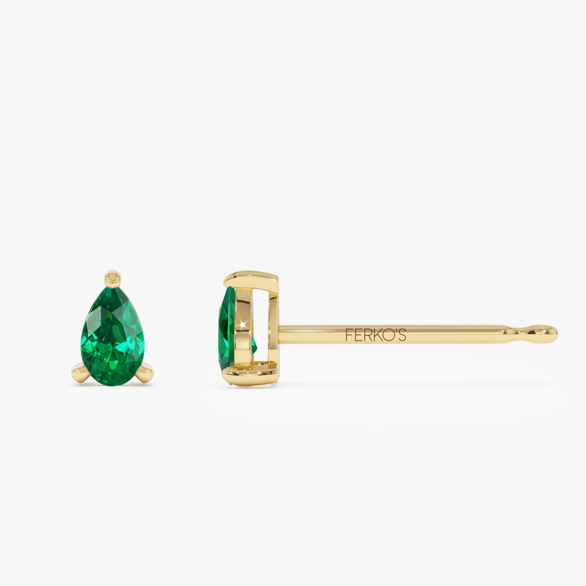 OBFJ1048 - 14K Pear Shaped Emerald Stud Earrings 6