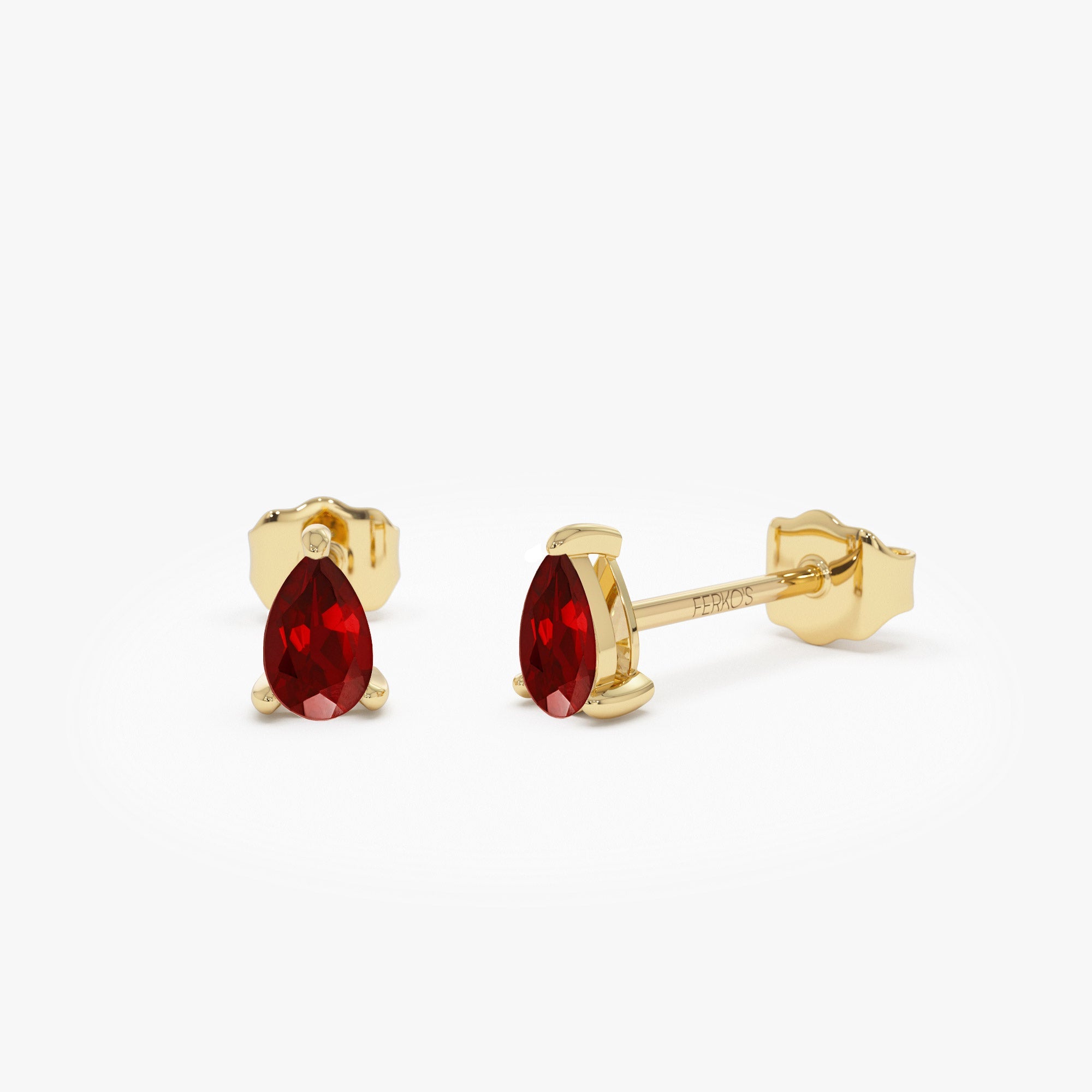 OBFJ1047 - 14K Pear Shaped Ruby Stud Earrings 1