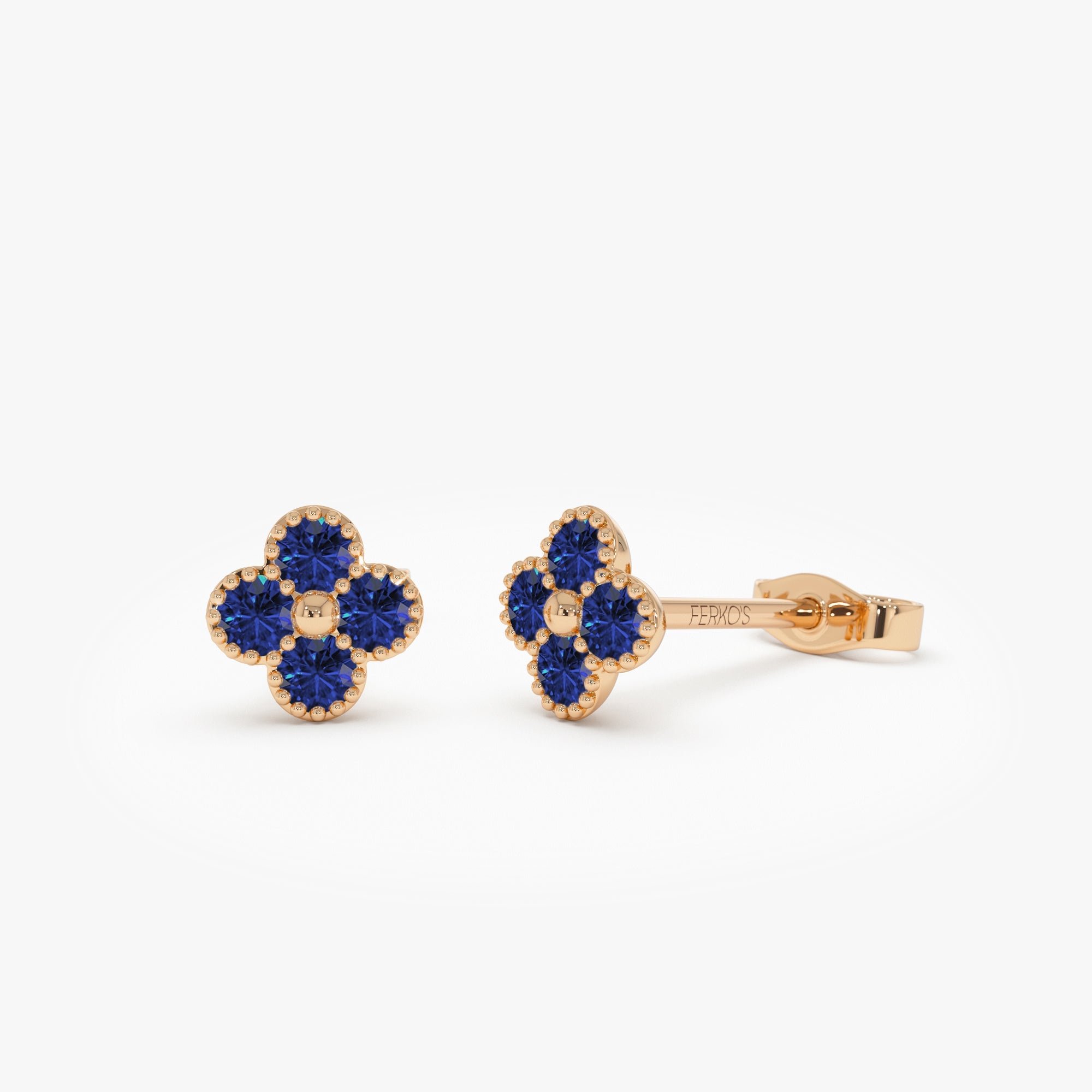 OBFJ1023 - 14k Sapphire Clover Beaded Studs 4