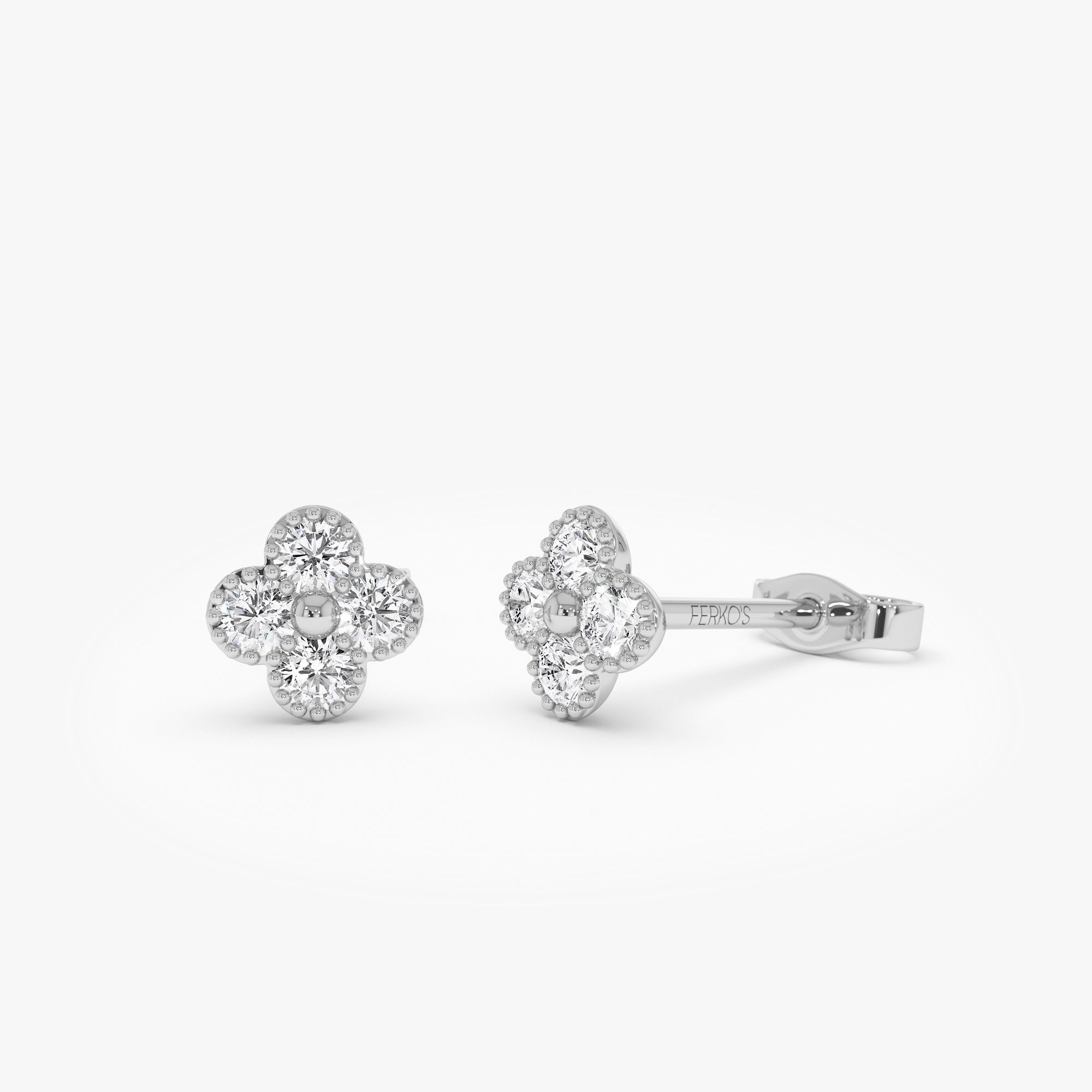 OBFJ1026 - 14k Diamond Clover Beaded Studs 5