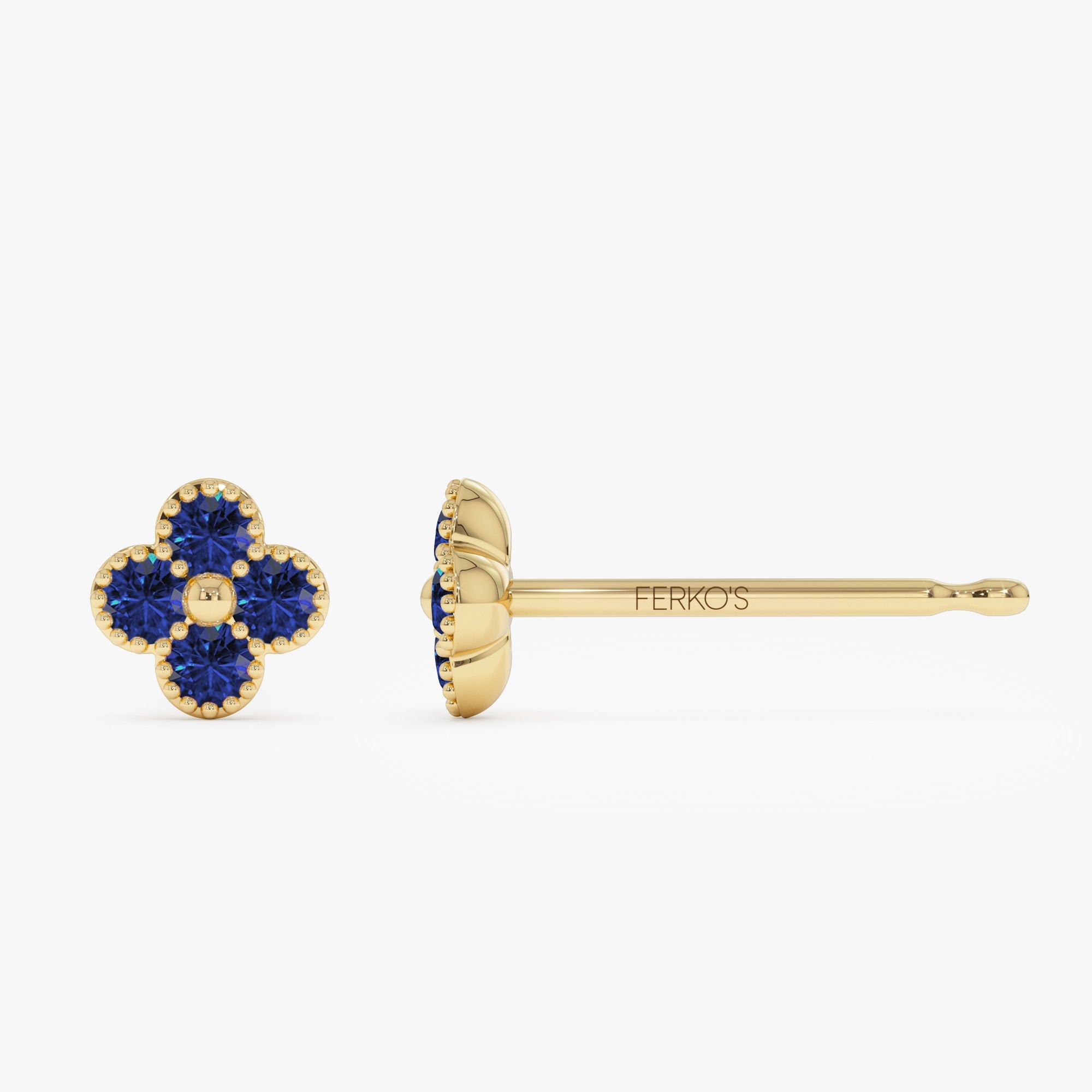 OBFJ1023 - 14k Sapphire Clover Beaded Studs 6