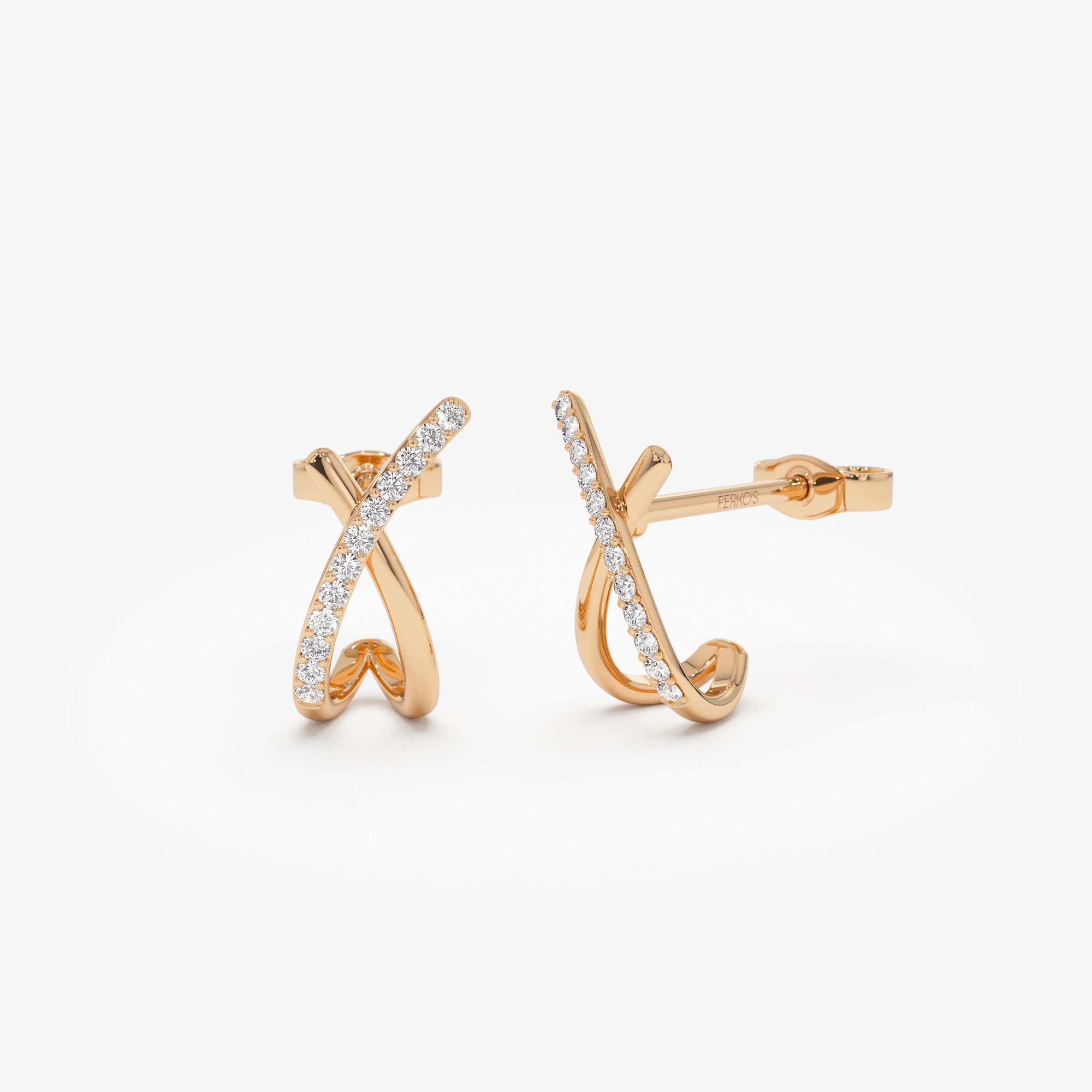 OBFJ1017 - 14k Moden X Design Diamond Studs 4