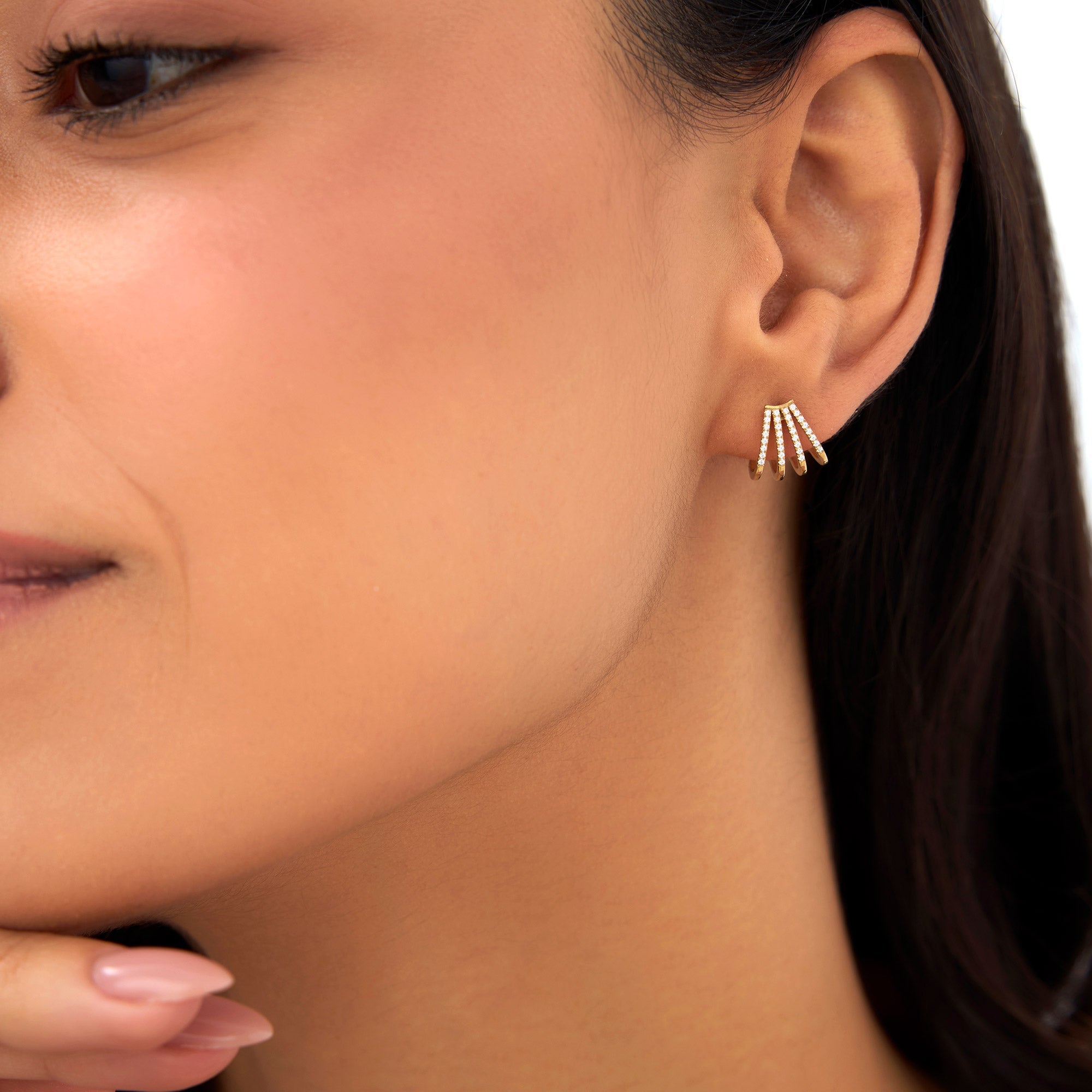 OBFJ1012 - 14k Multi Huggie Diamond Earrings 2