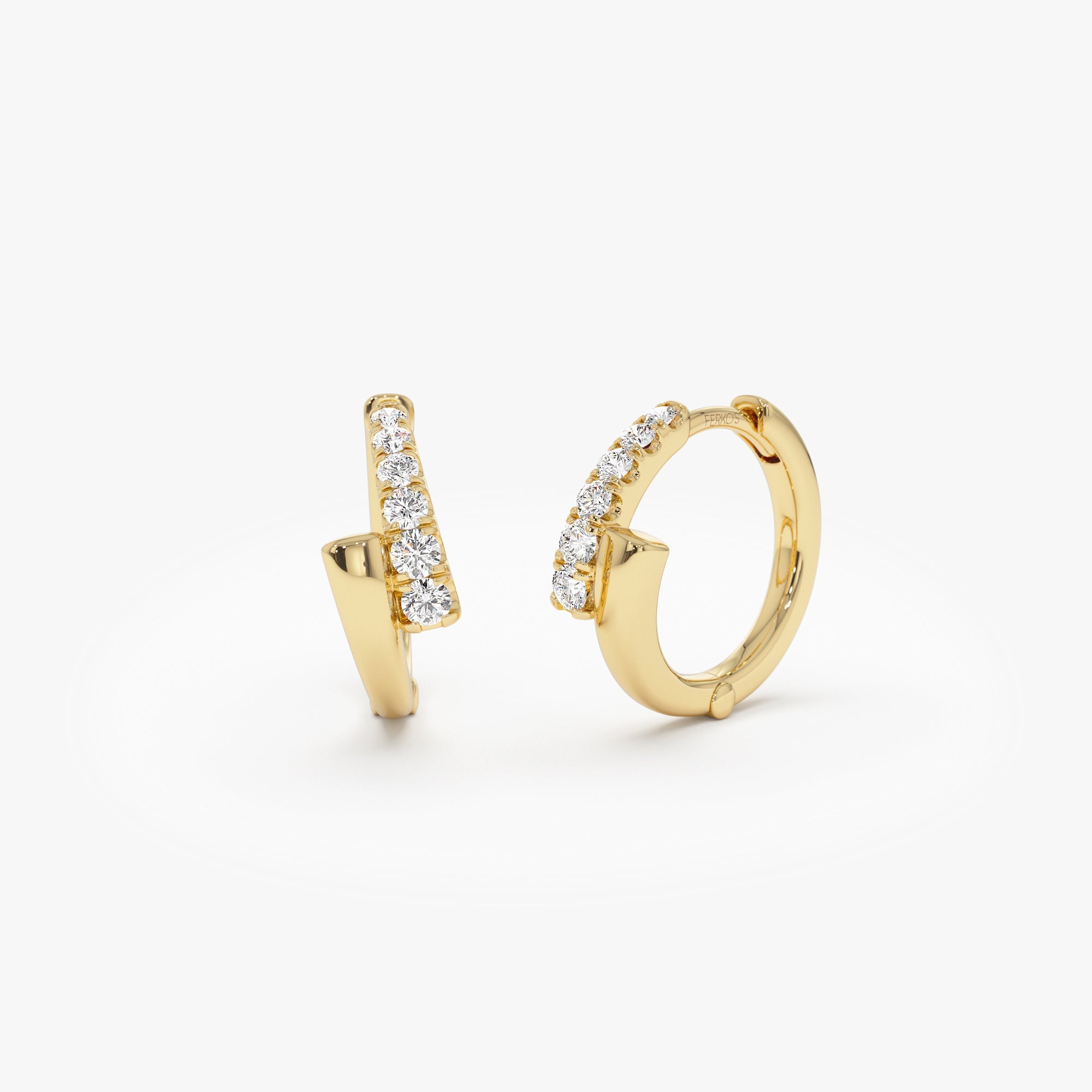 OBFJ0049 - 14K Gold Diamond Pave Huggie Earrings 1
