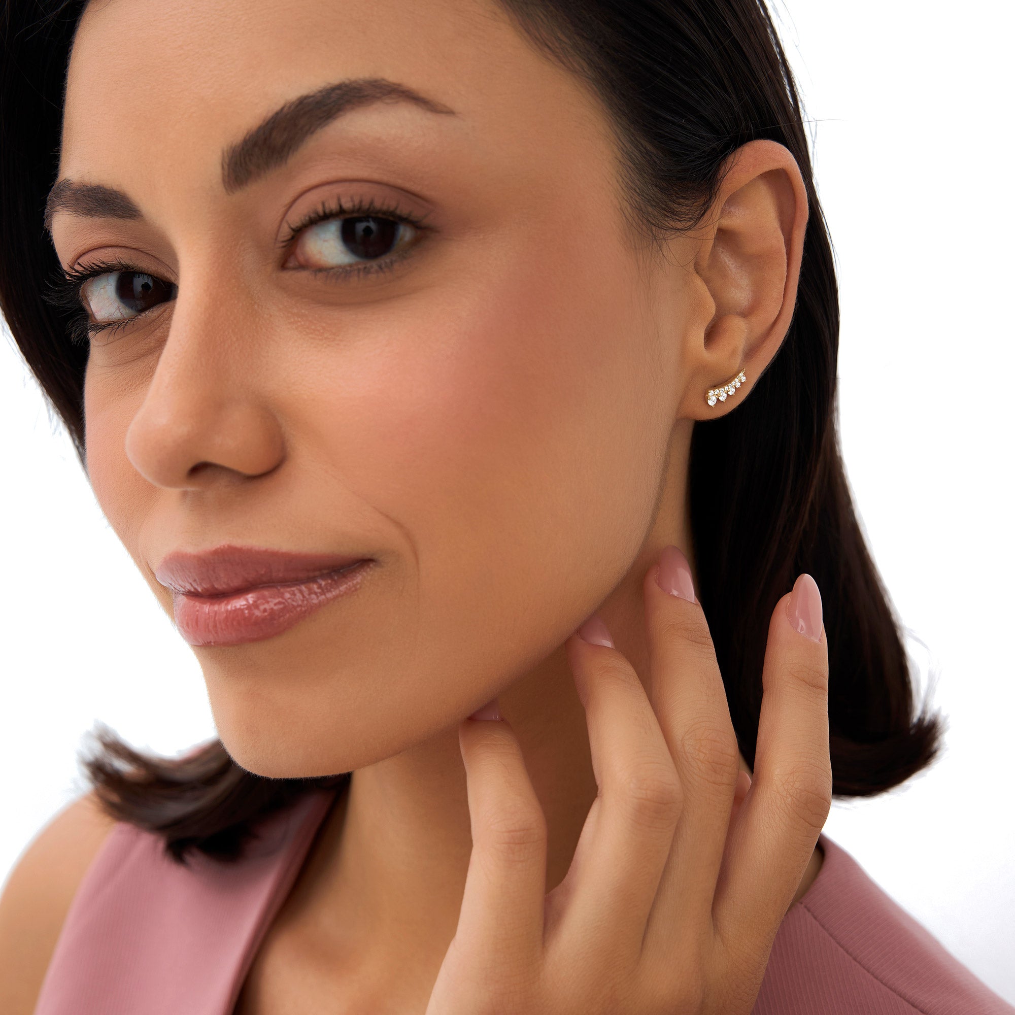 OBFJ0037 - Graduating Diamond Ear Climber Studs - 14k Gold 3