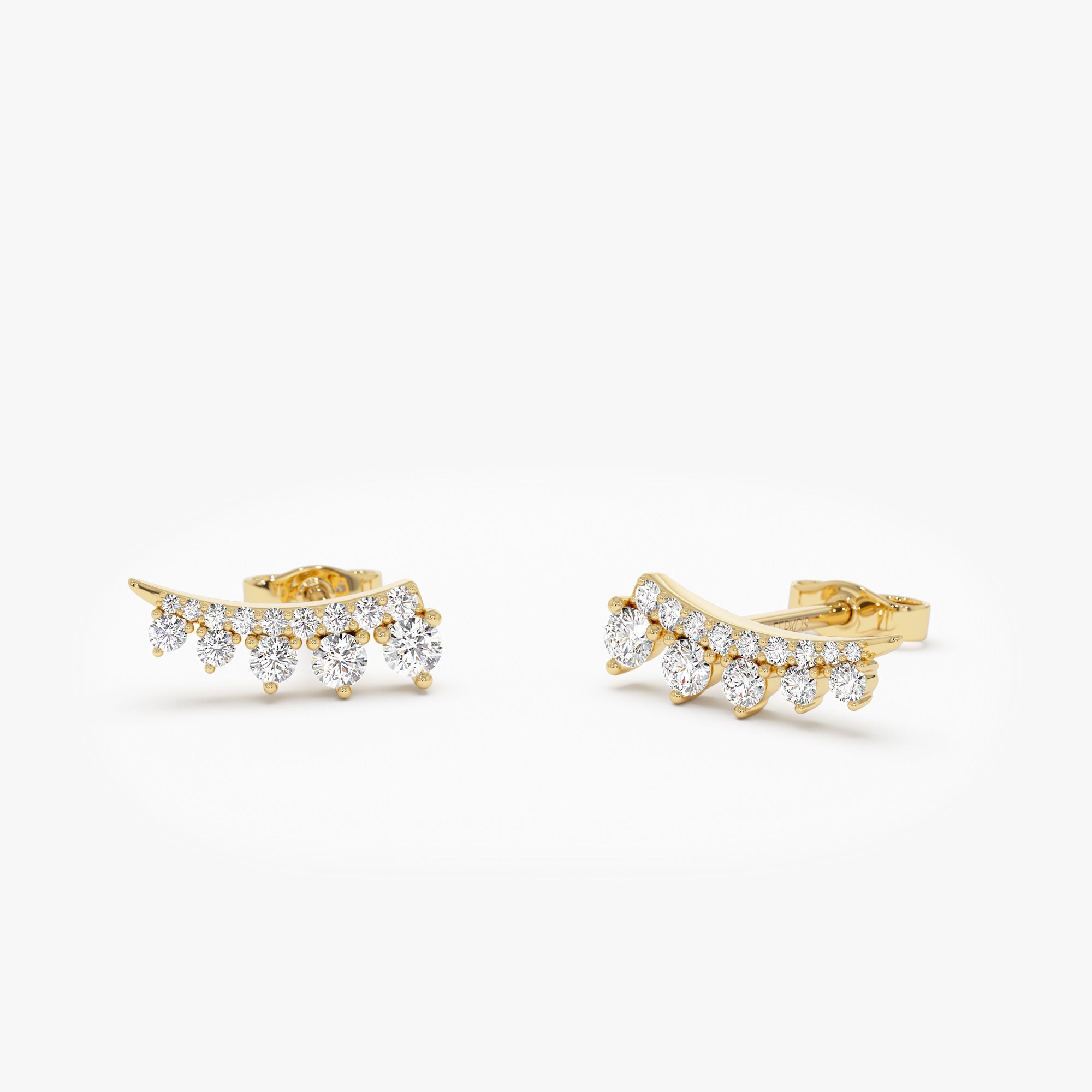 OBFJ0037 - Graduating Diamond Ear Climber Studs - 14k Gold 6