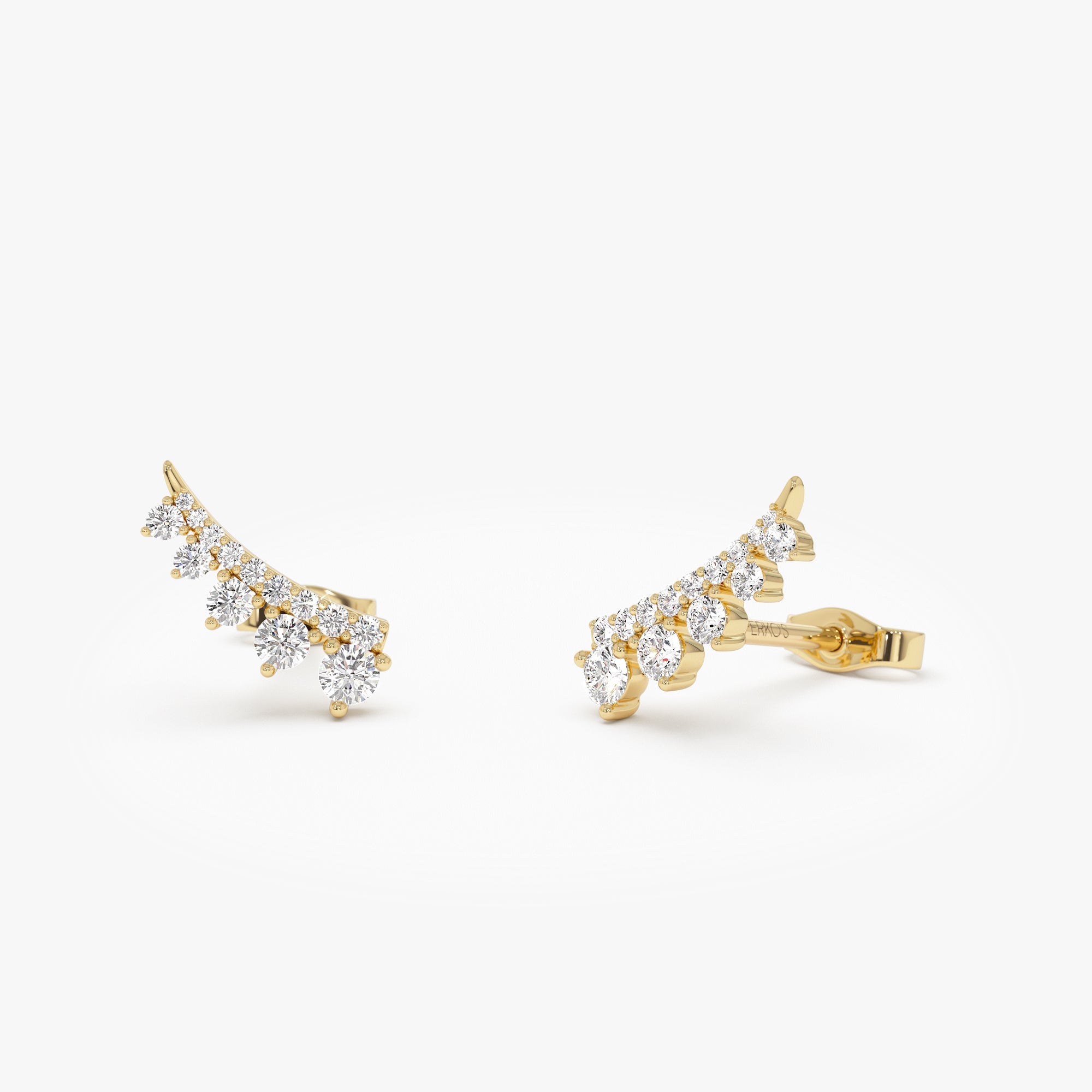 OBFJ1004 - 14k Graduating Diamond Ear Climber Studs 1