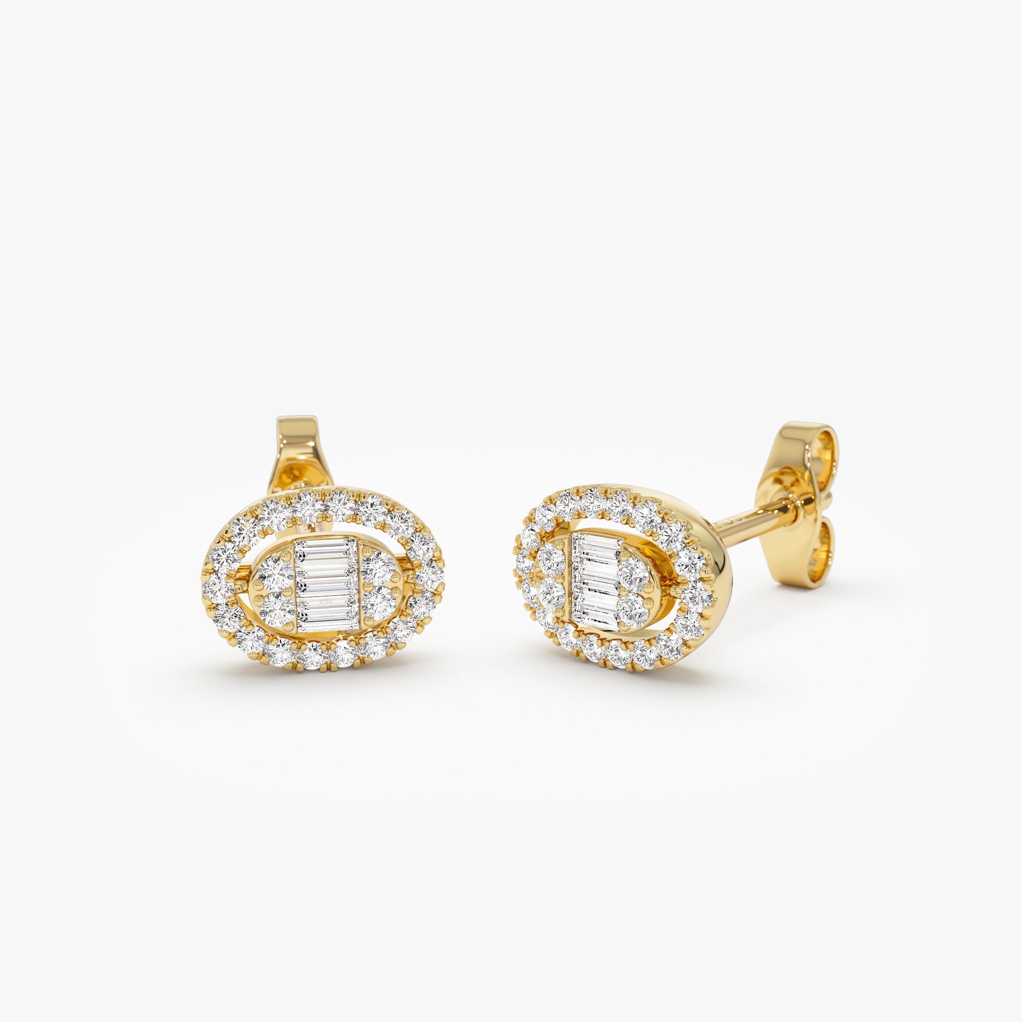 OBFJ0943 - 14k Oval Shaped Baguette & Round Diamond Mini Studs 8