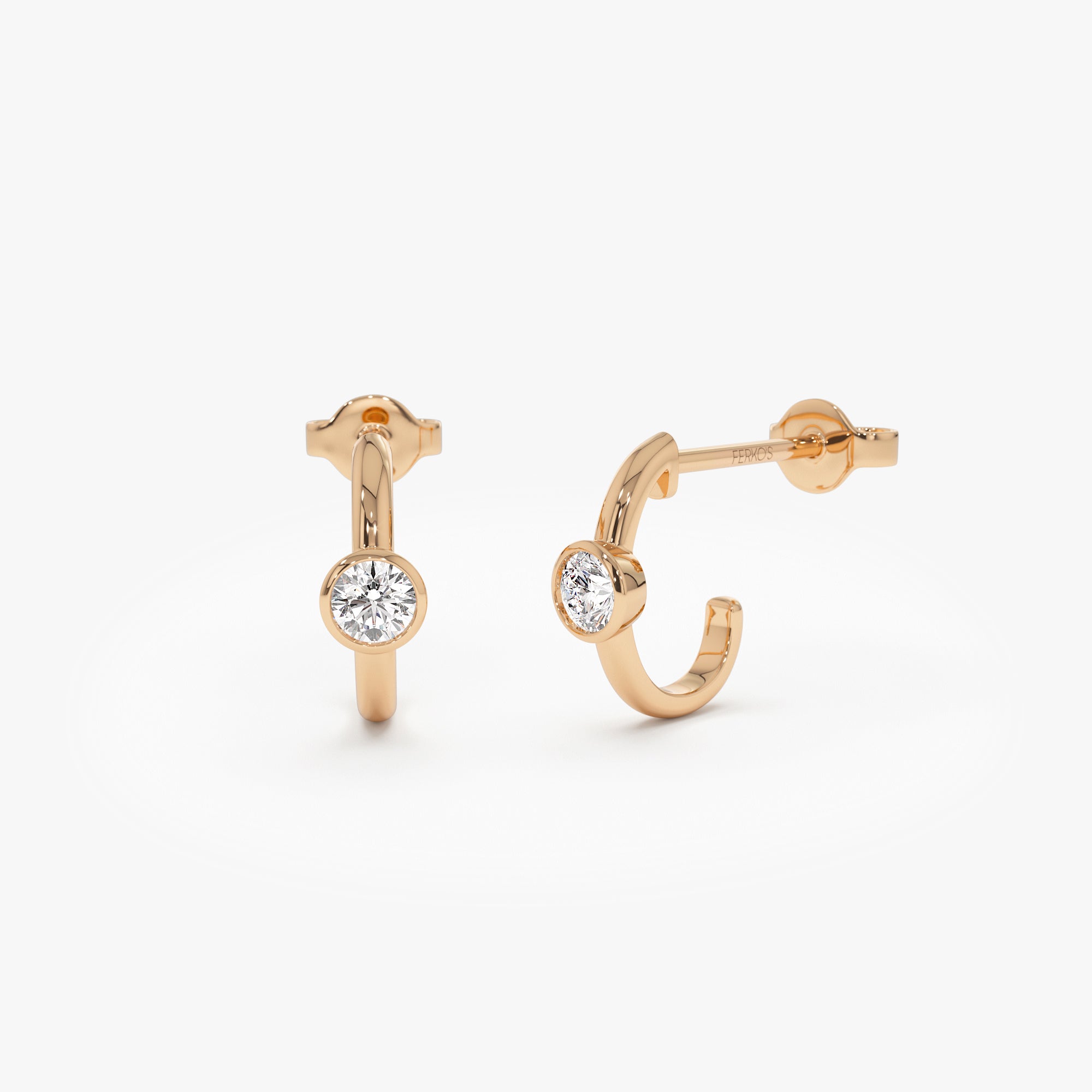OBFJ0960 - 14k Bezel Setting Diamond J Hoops 5