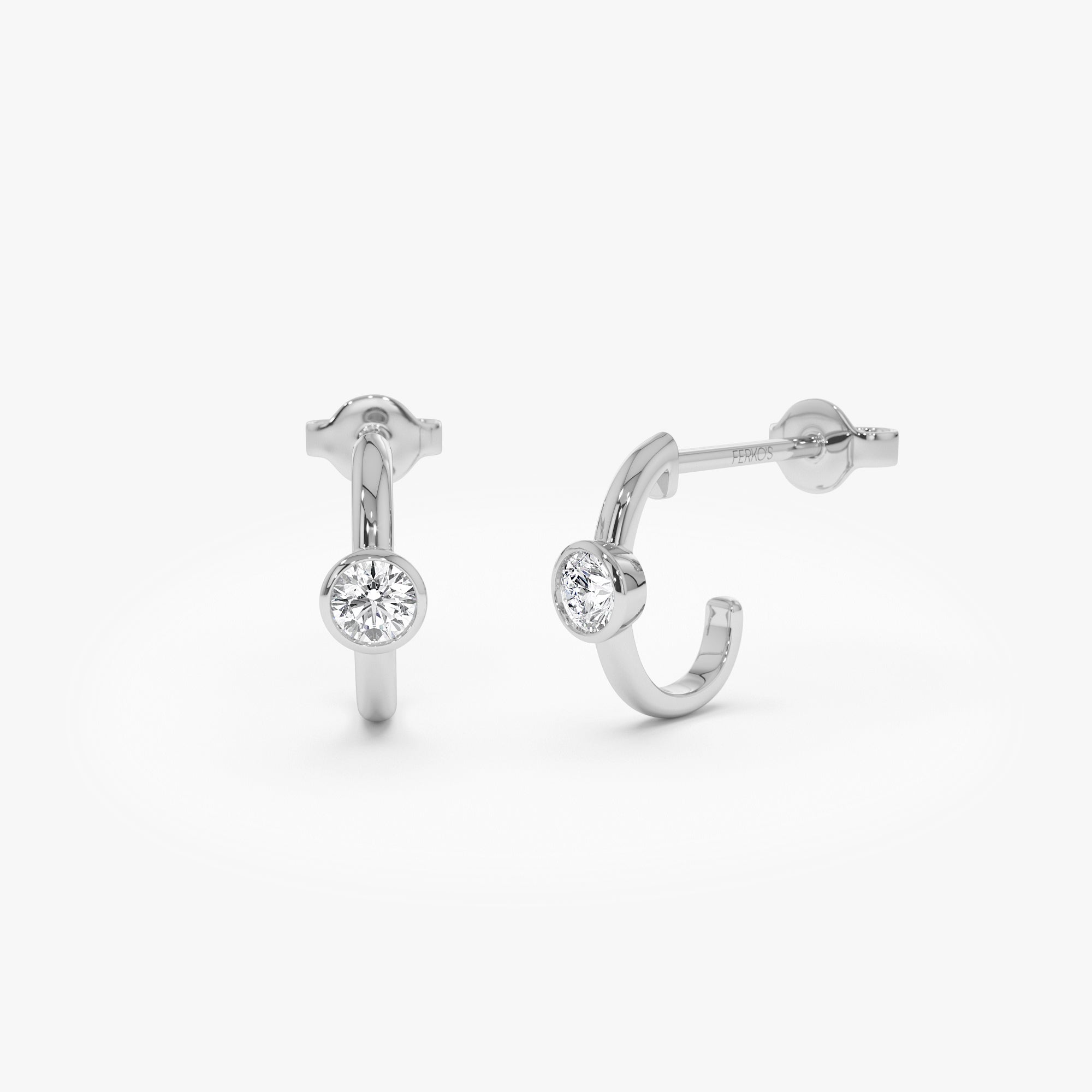 OBFJ0960 - 14k Bezel Setting Diamond J Hoops 6