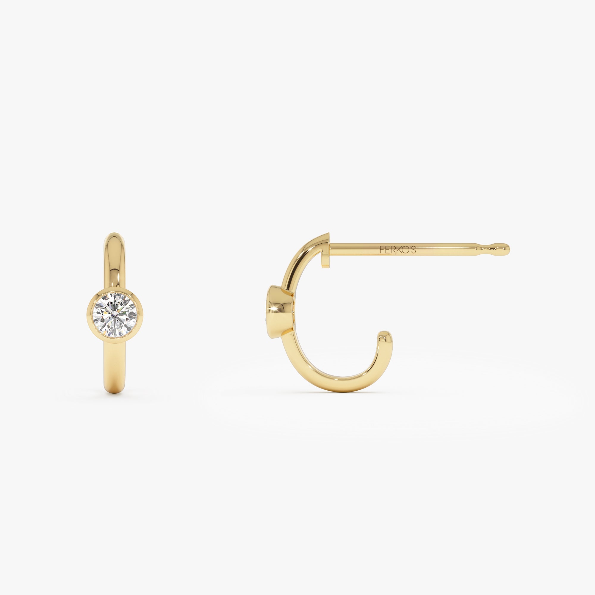OBFJ0960 - 14k Bezel Setting Diamond J Hoops 8