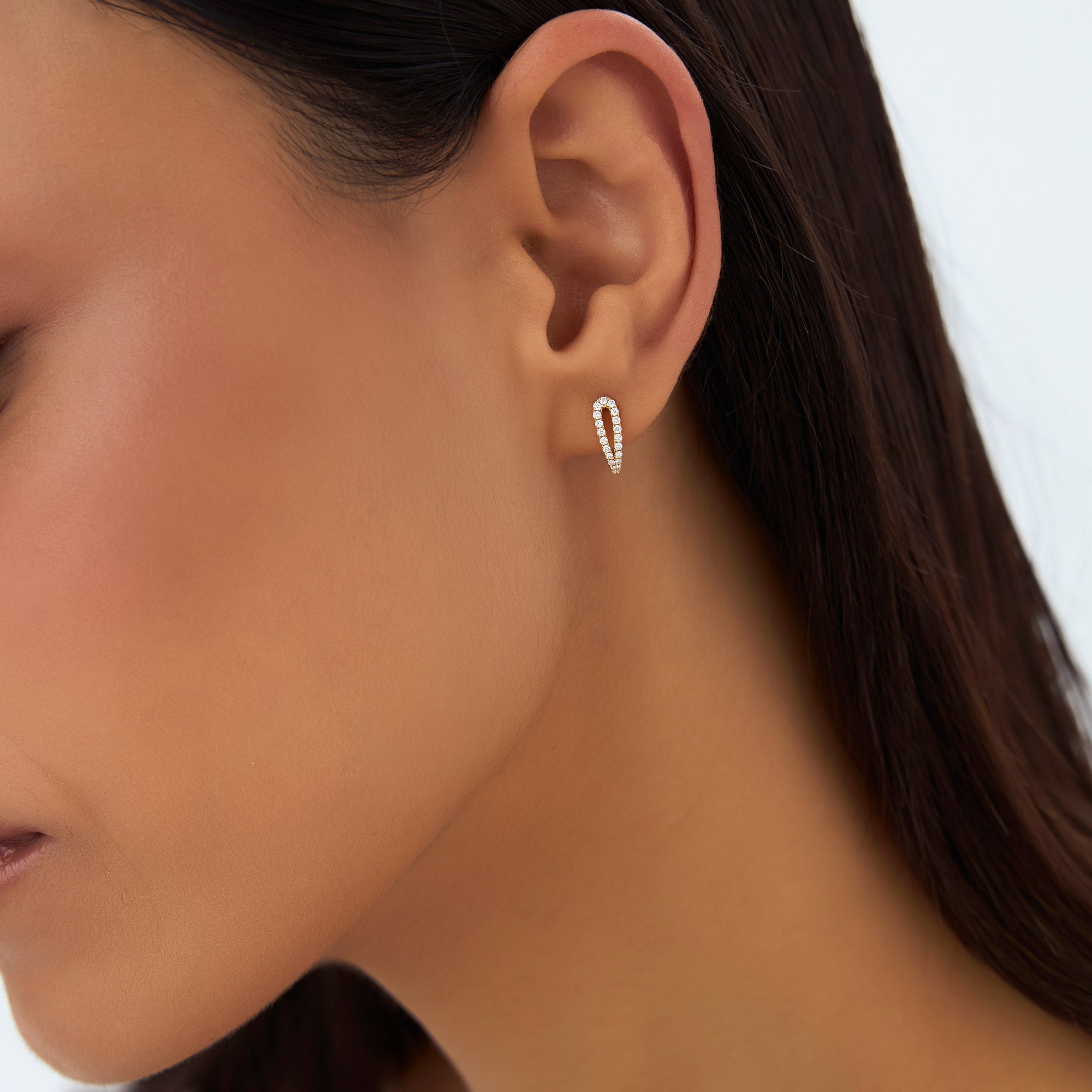 OBFJ0052 - 14k Double Mini Diamond Hoop Earrings 2