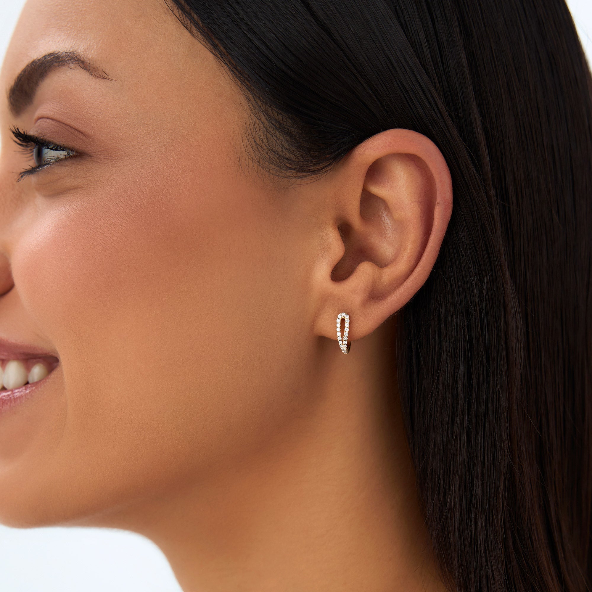 OBFJ0052 - 14k Double Mini Diamond Hoop Earrings 3