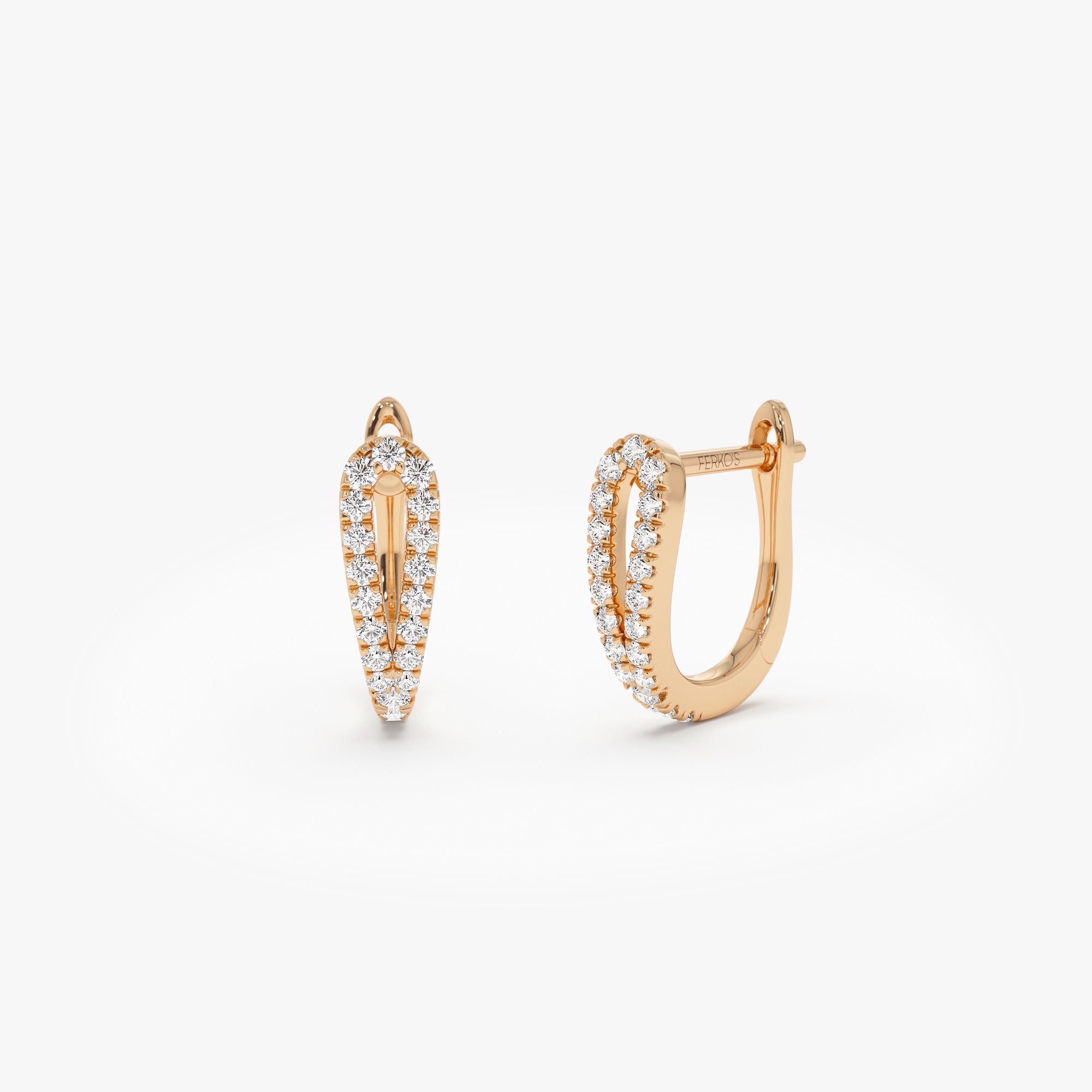 OBFJ0945 - 14k Double Mini Diamond Hoop Earrings 5