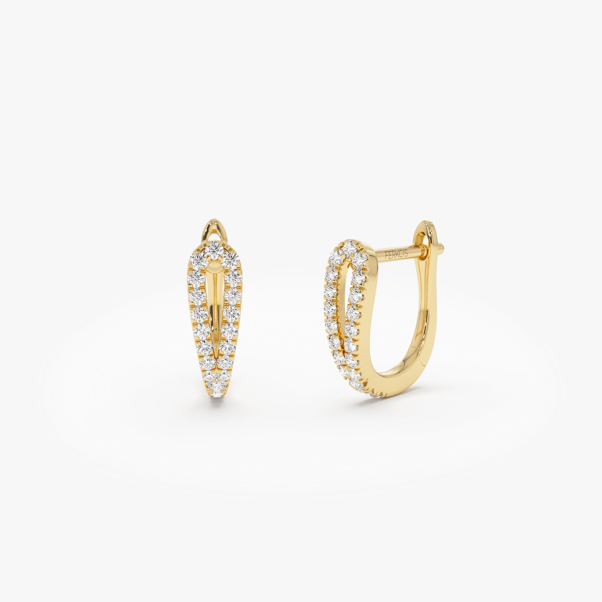 OBFJ0945 - 14k Double Mini Diamond Hoop Earrings 7