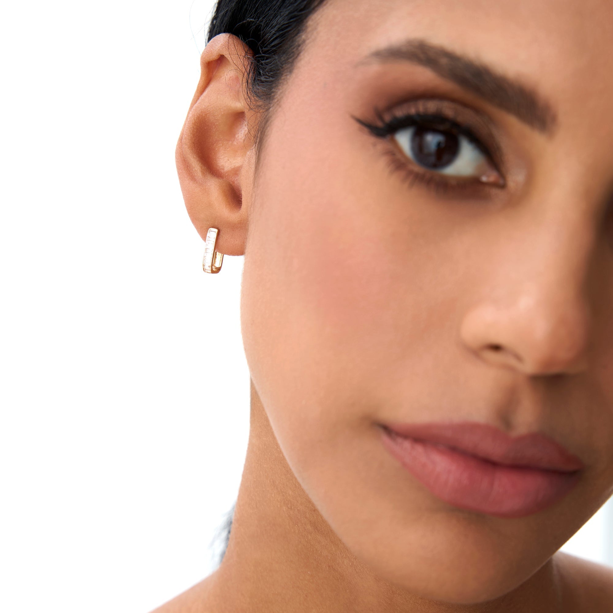 OBFJ0915 - 14k Channel Settinng Baguette Diamond Unique Hoops 5
