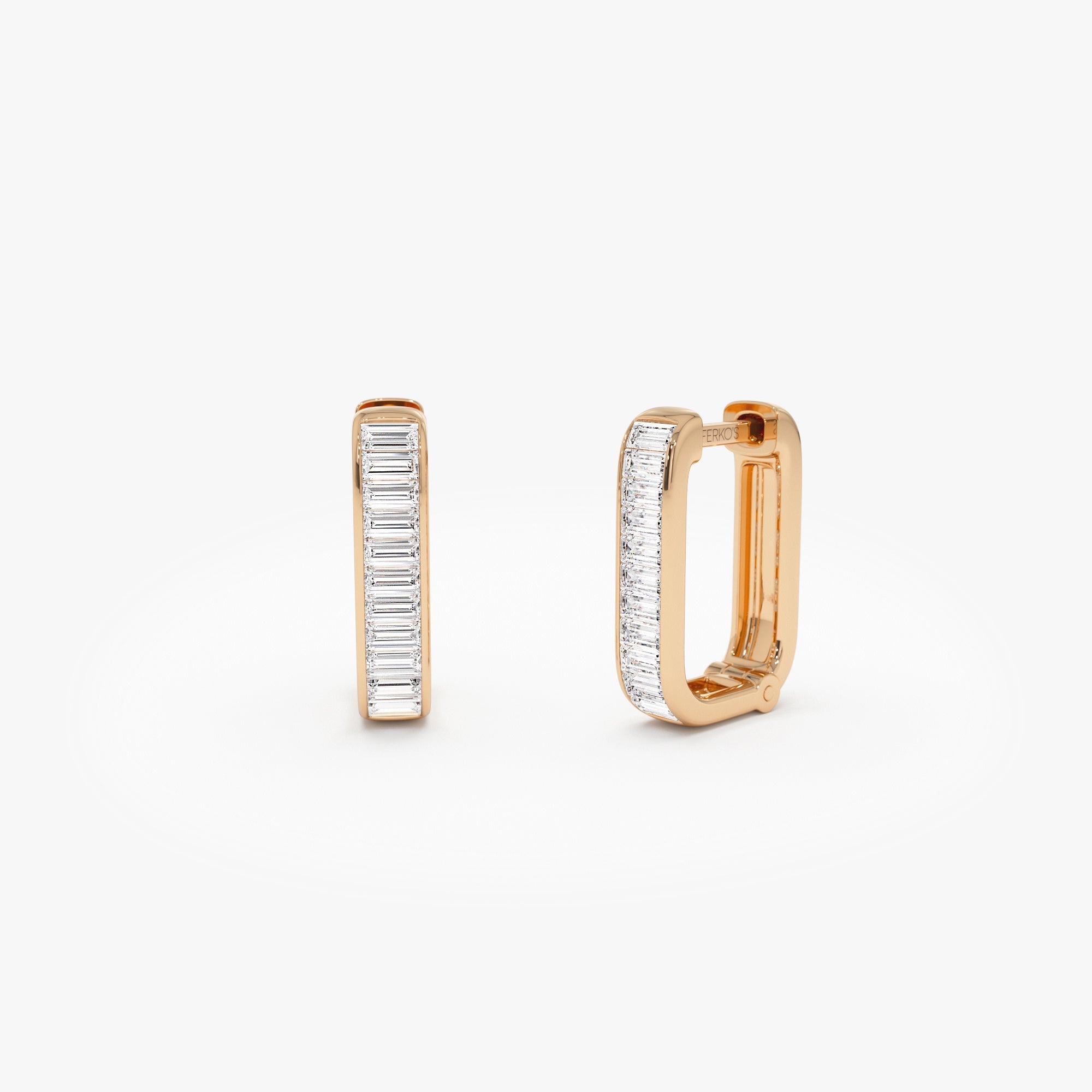 OBFJ0915 - 14k Channel Settinng Baguette Diamond Unique Hoops 6
