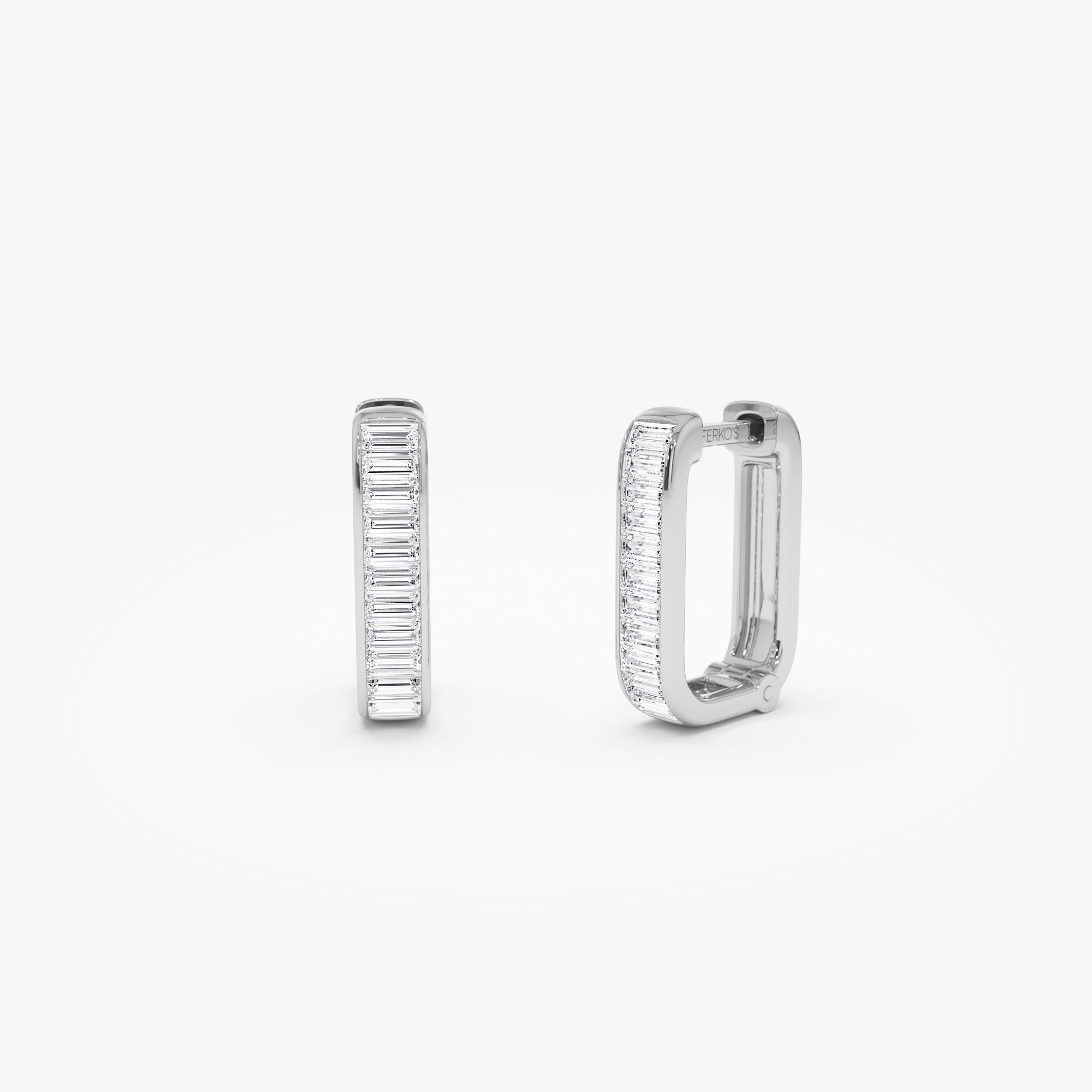 OBFJ0915 - 14k Channel Settinng Baguette Diamond Unique Hoops 7