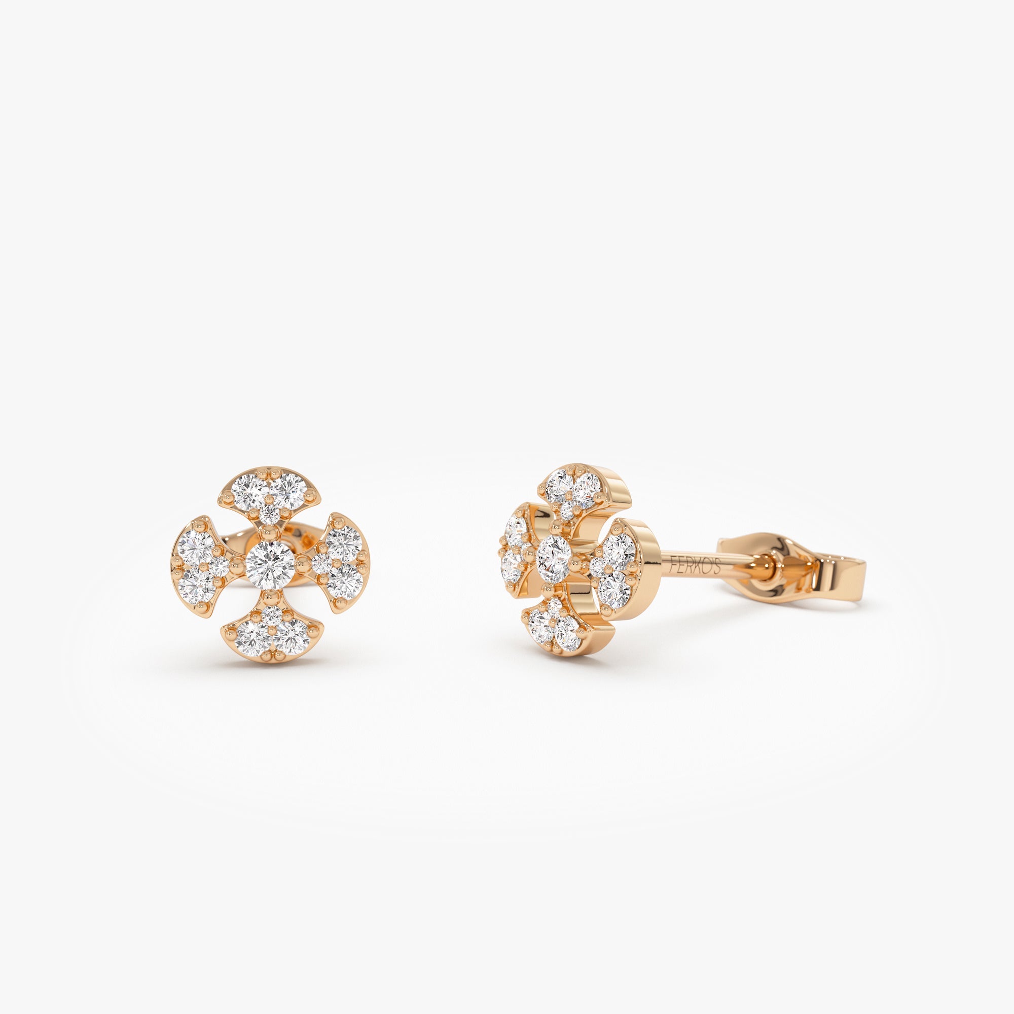 OBFJ0870 - 14K Minimalist Petal Diamond Cluster Studs 6