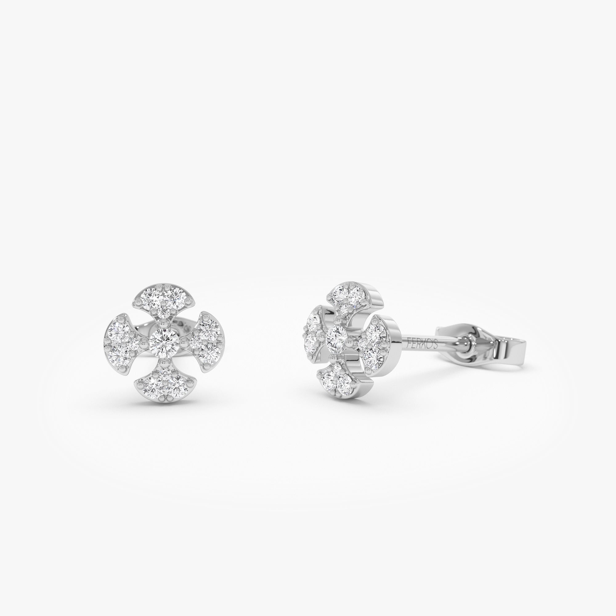 OBFJ0870 - 14K Minimalist Petal Diamond Cluster Studs 7