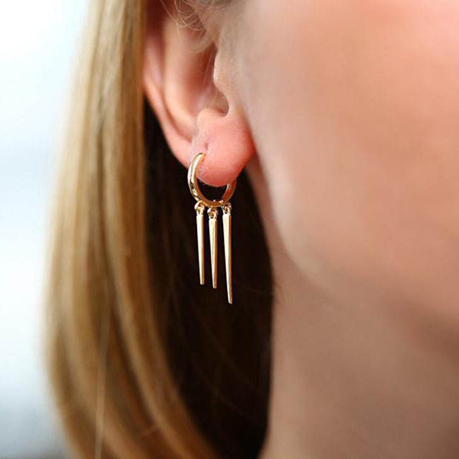 OBFJ1607 - 14K Gold Drop Trendy Spike Earrings 3