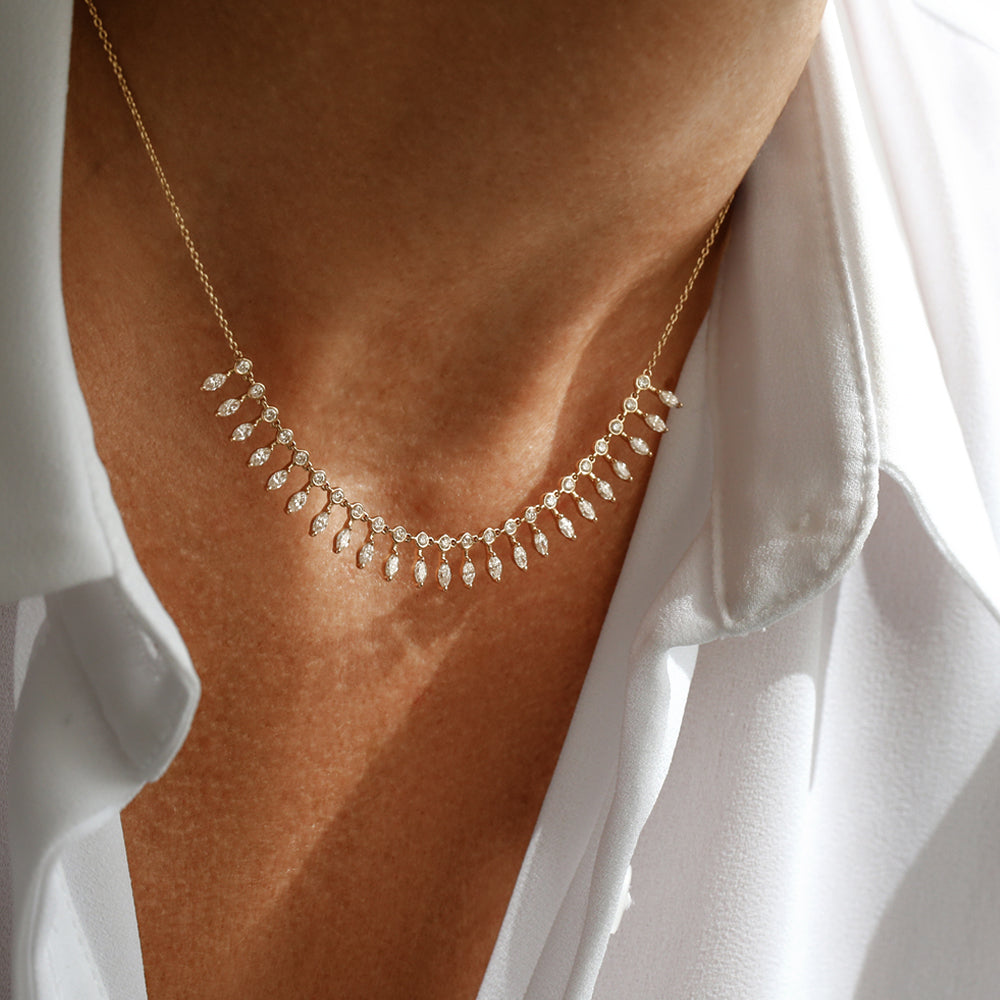 OBFJ2090 - Marquise and Round Diamonds Statement Piece Necklace necklace in selectable metal and diamond options - Roselle Jewelry view 2